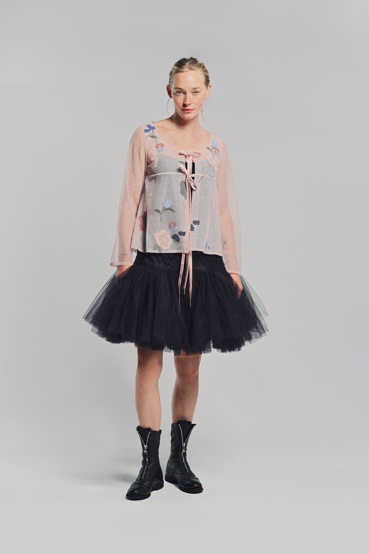 CAROLINE HU | FLORAL BEAD LONG SLEEVE BLOUSE