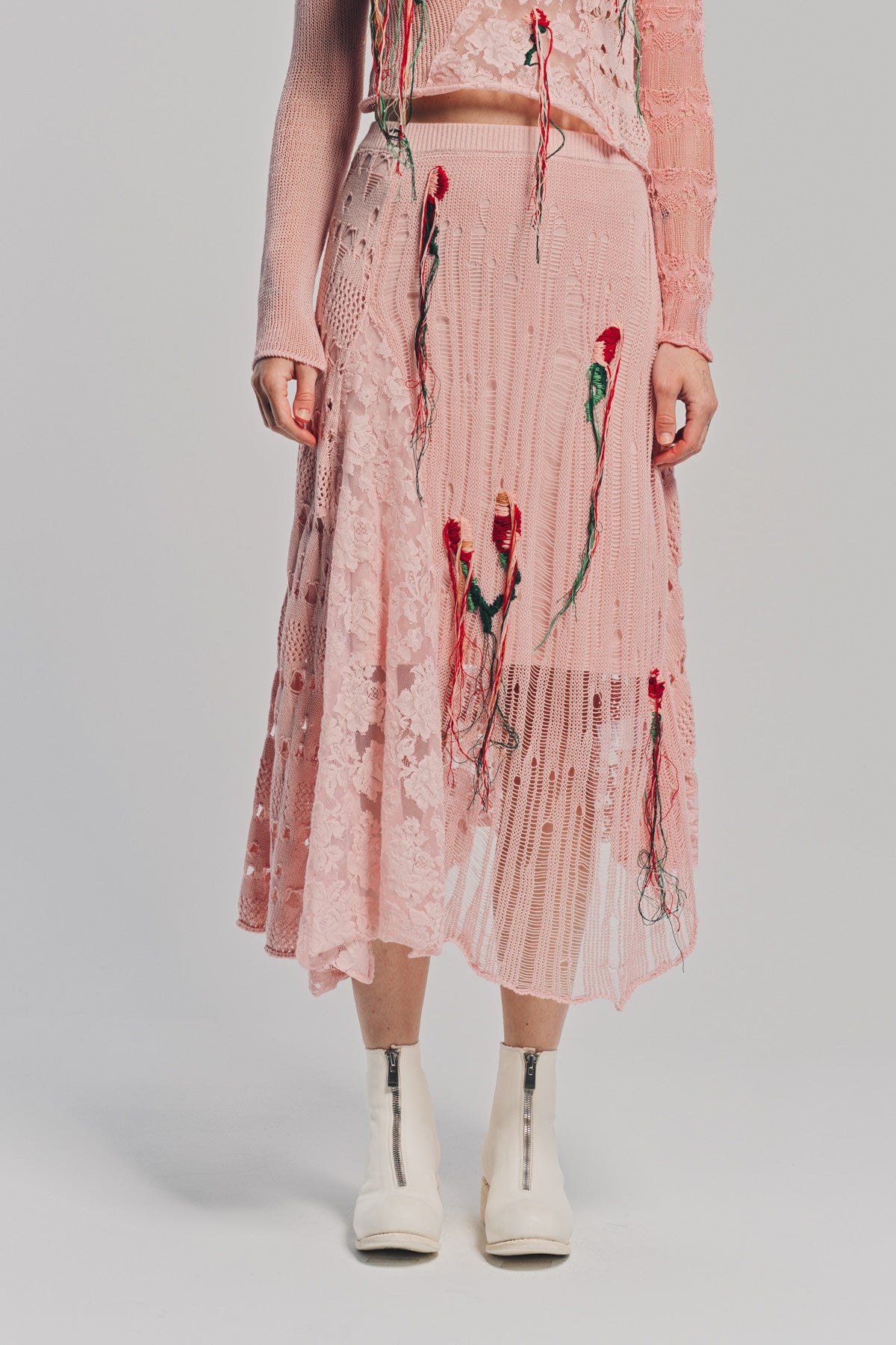 CAROLINE HU | COLLAGING FLORAL KNIT SKIRT