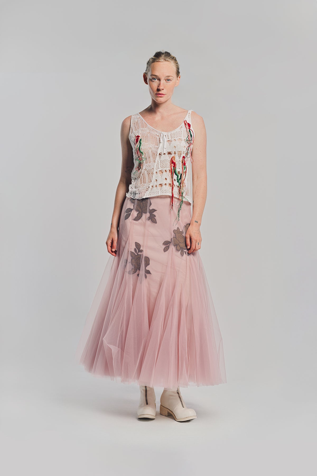 CAROLINE HU | FLORAL QUILTED TULLE SKIRT