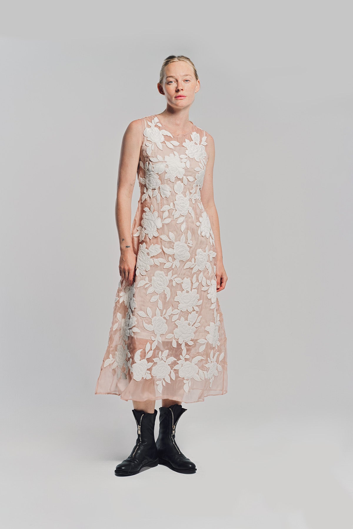 CAROLINE HU | FLORAL QUILTED ORGANZA DRESS