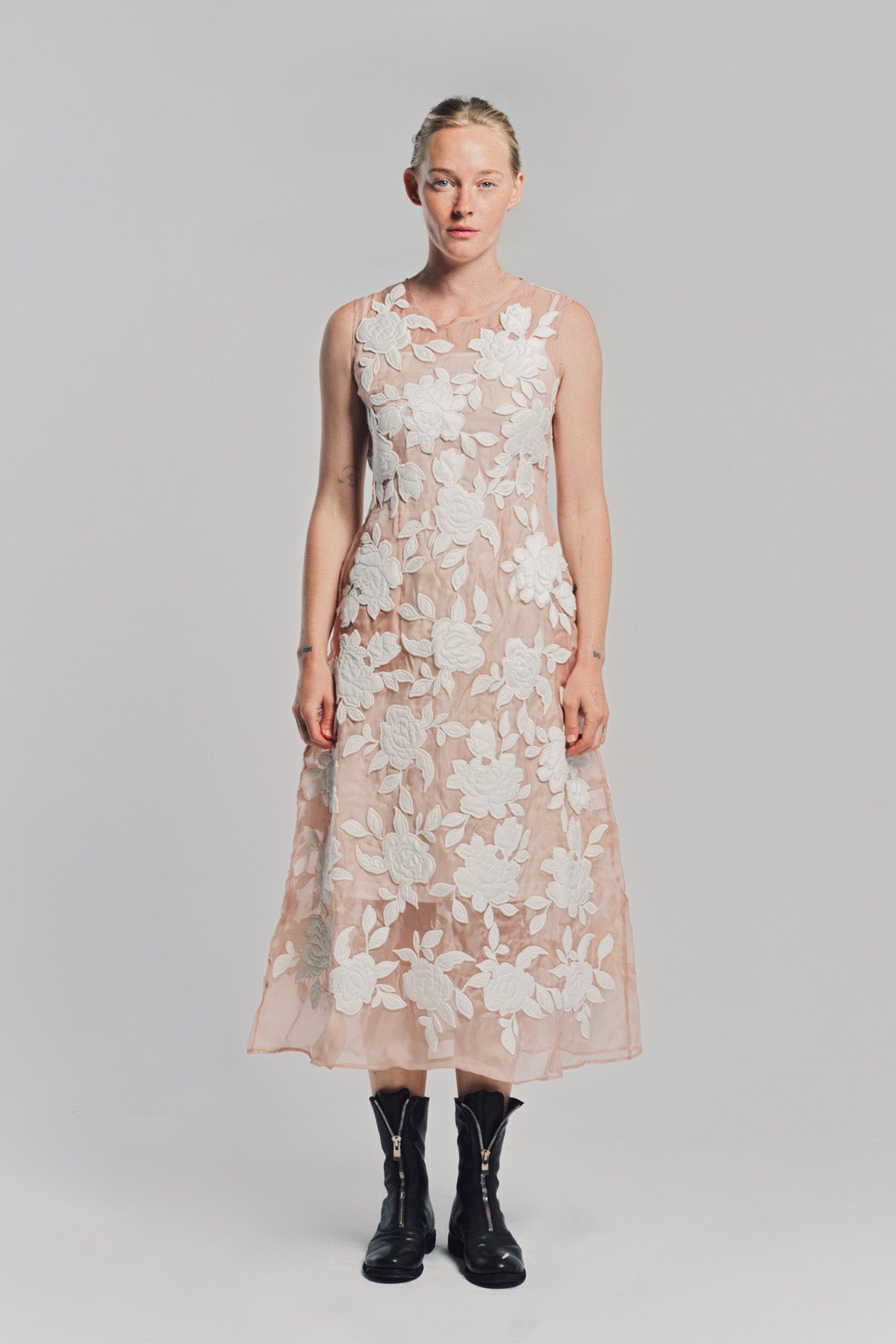 CAROLINE HU | FLORAL QUILTED ORGANZA DRESS