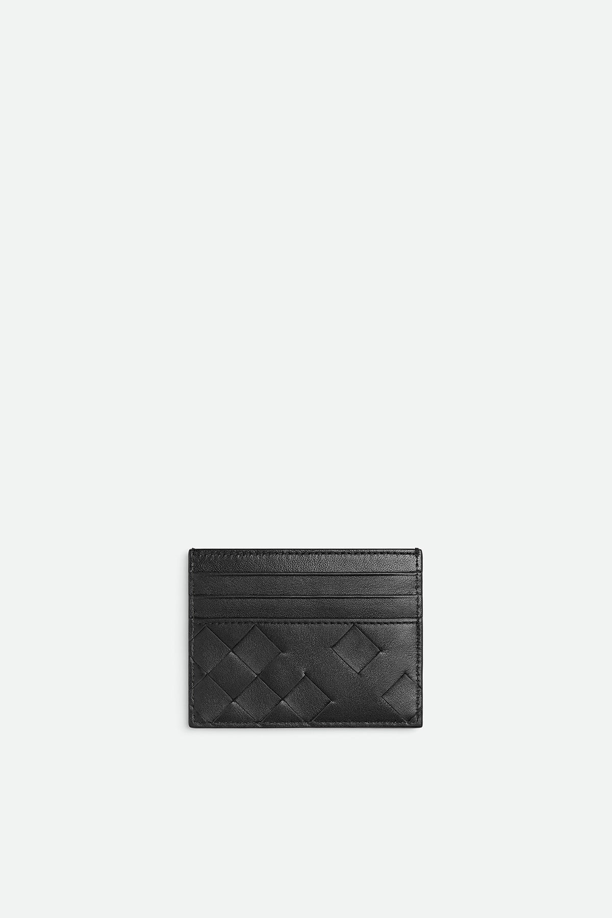 BOTTEGA VENETA | INTRECCIATO CREDIT CARD CASE IN BLACK & SILVER