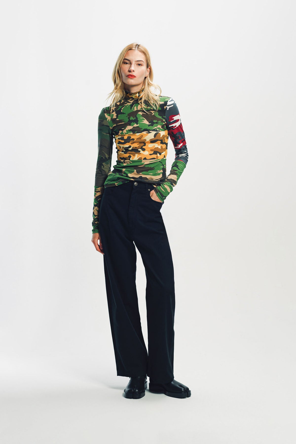 DURAN LANTINK | PATCHWORK CAMO JERSEY LONG SLEEVE TOP