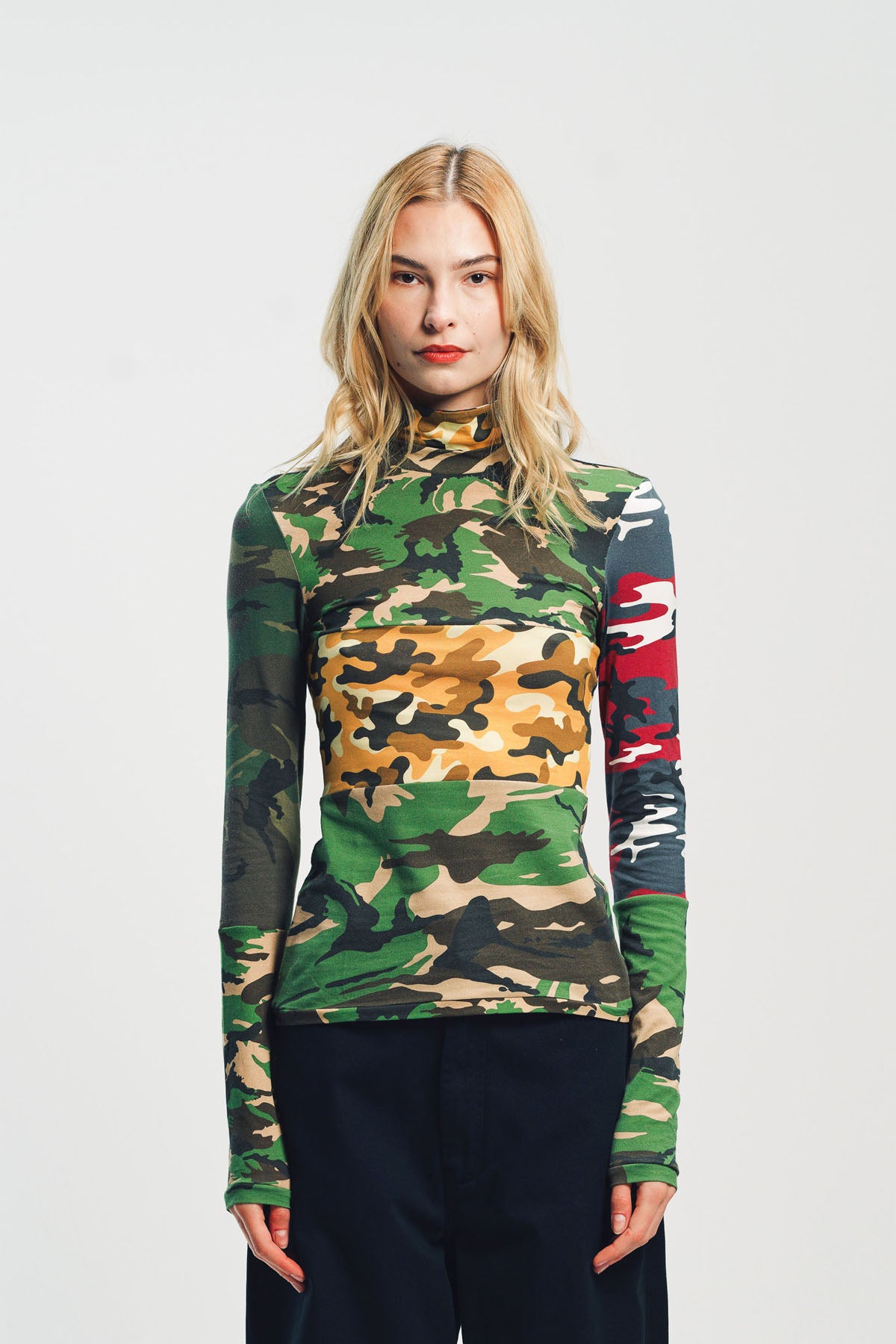 DURAN LANTINK | PATCHWORK CAMO JERSEY LONG SLEEVE TOP