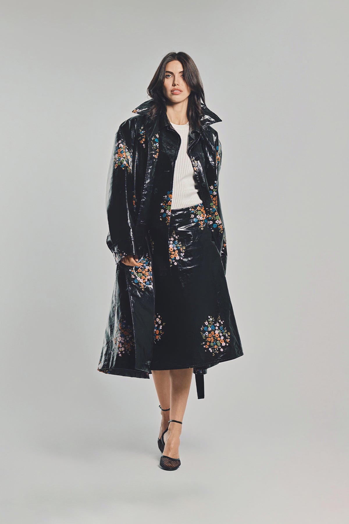JIL SANDER | PATENT LINEN PRINTED SKIRT