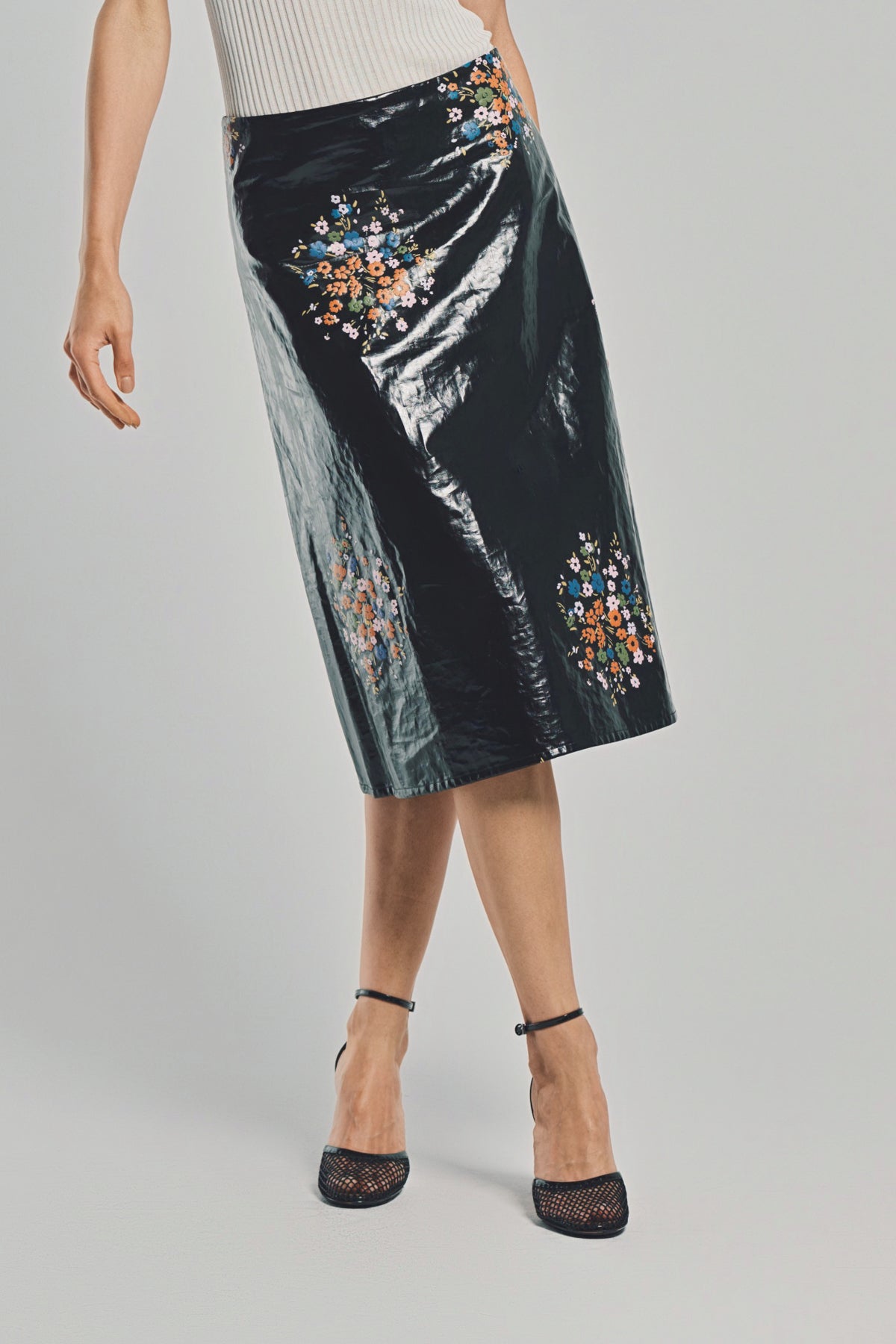 JIL SANDER | PATENT LINEN PRINTED SKIRT