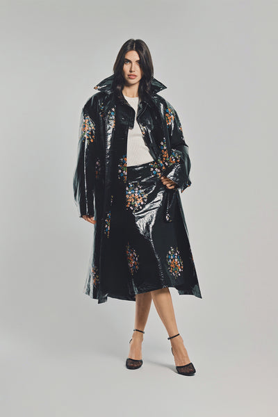 JIL SANDER | PATENT LINEN PRINTED TRENCH COAT