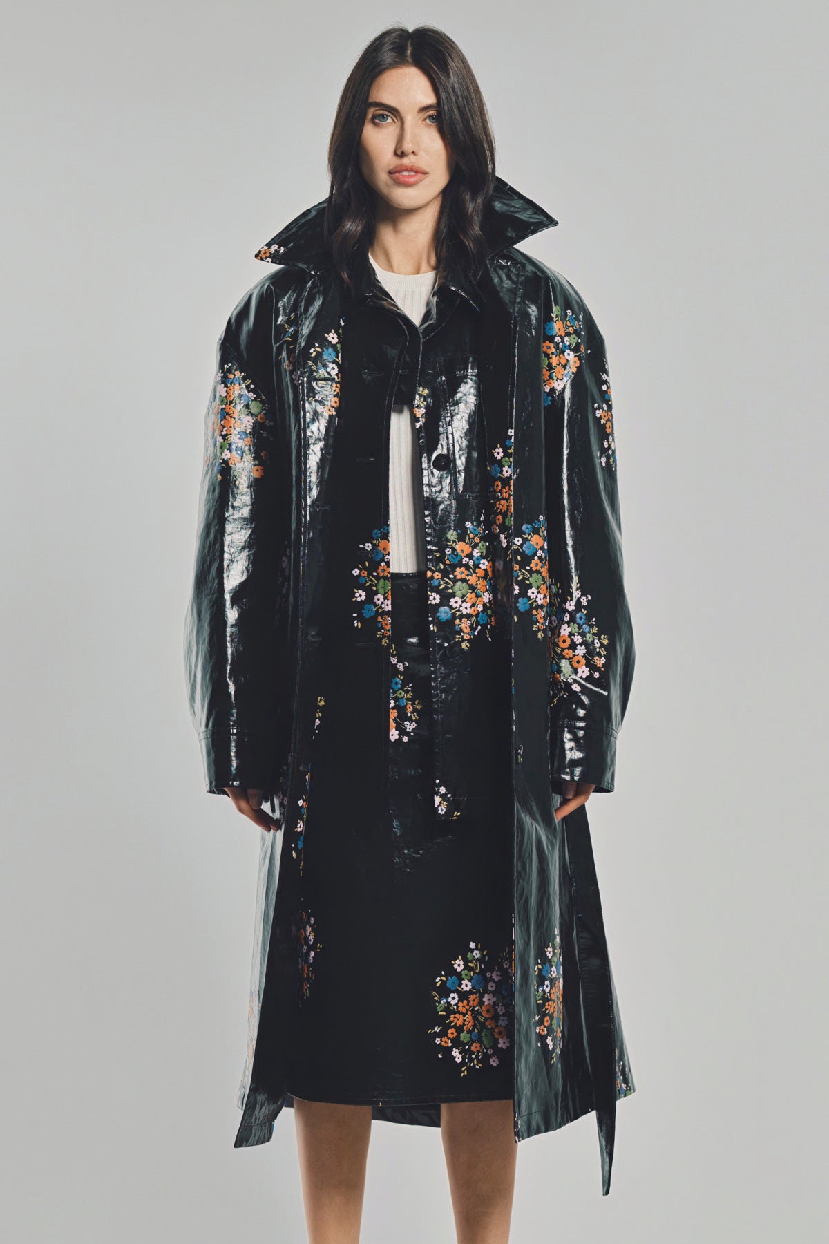 JIL SANDER | PATENT LINEN PRINTED TRENCH COAT