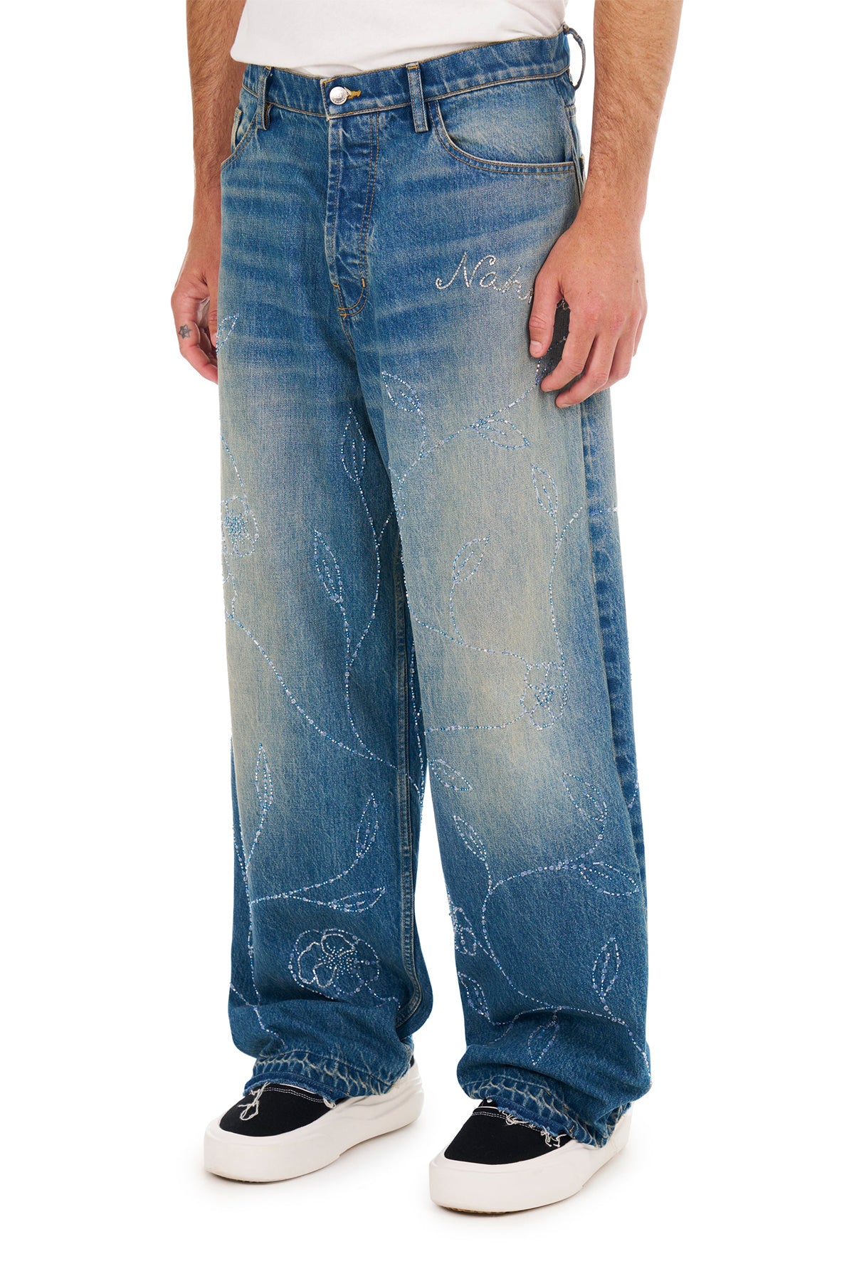 NAHMIAS | BEADED WIDE LEG JEANS