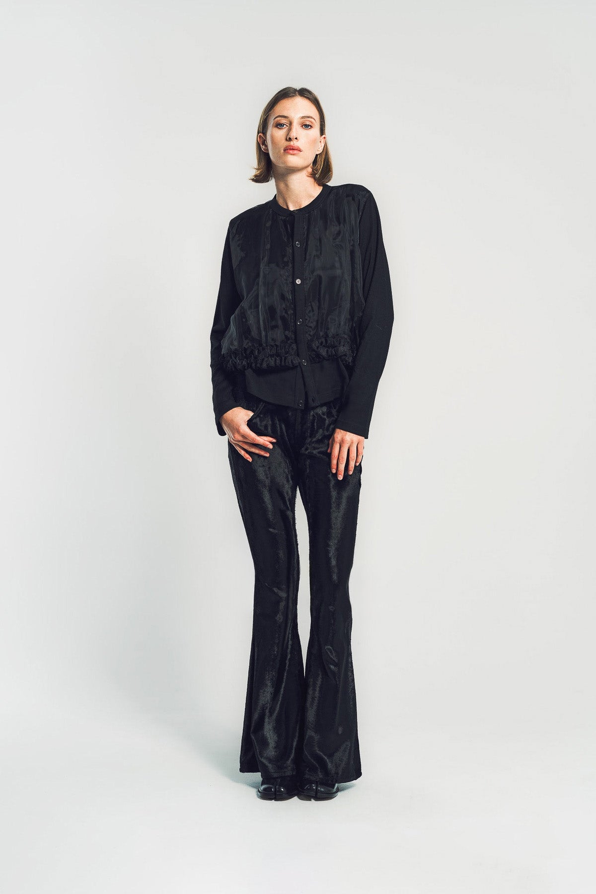 JUNYA WATANABE | FAUX FUR & LEATHER FLARED PANTS