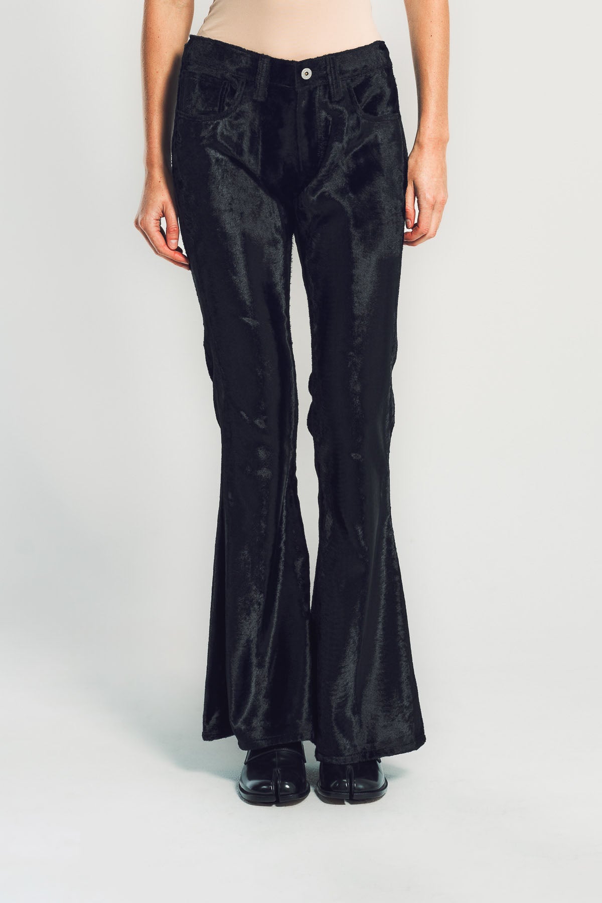 JUNYA WATANABE | FAUX FUR & LEATHER FLARED PANTS
