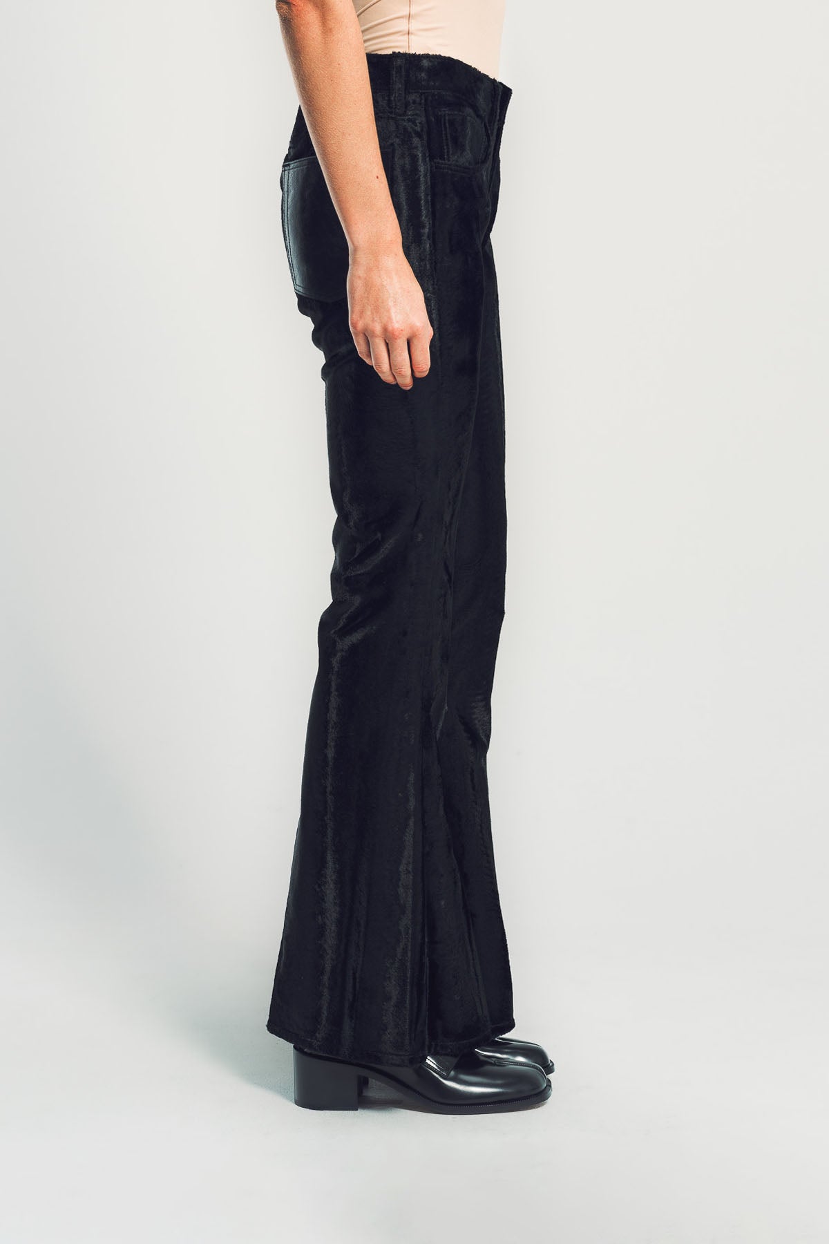 JUNYA WATANABE | FAUX FUR & LEATHER FLARED PANTS