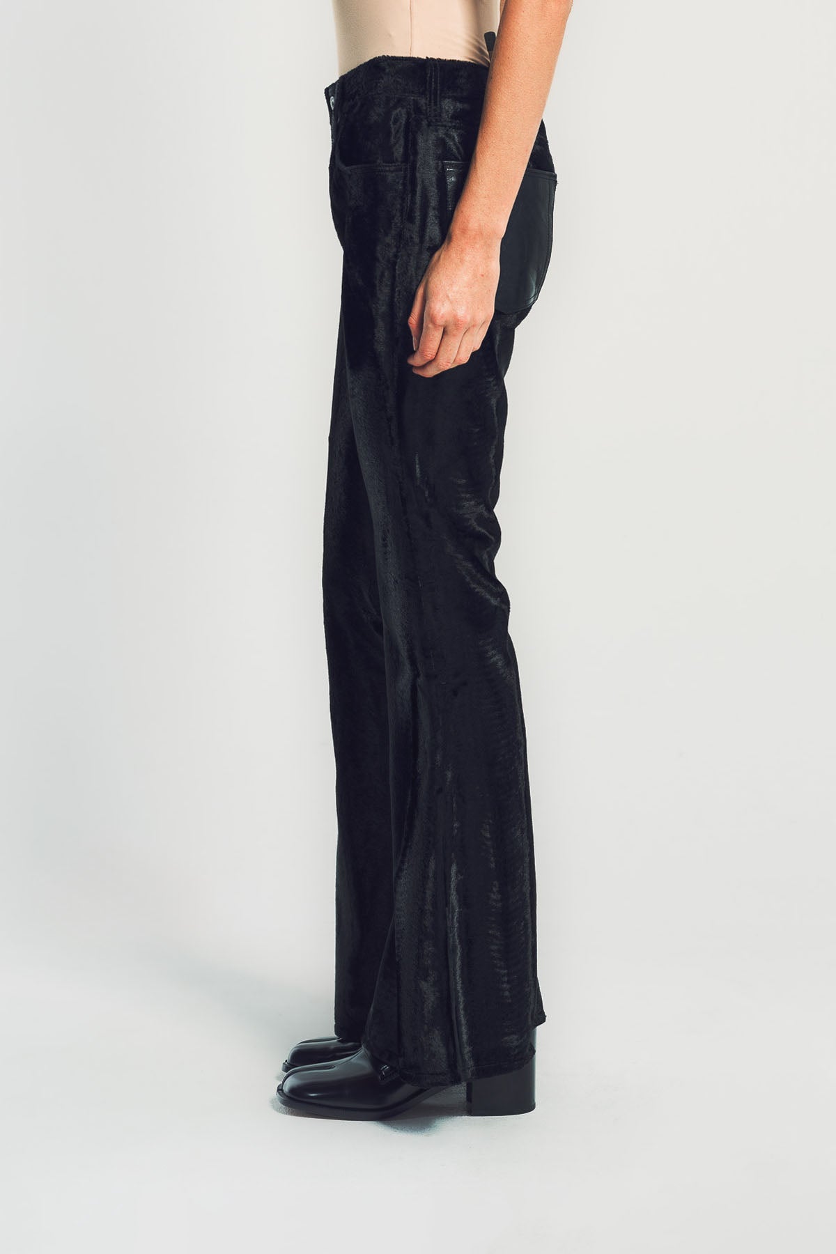 JUNYA WATANABE | FAUX FUR & LEATHER FLARED PANTS