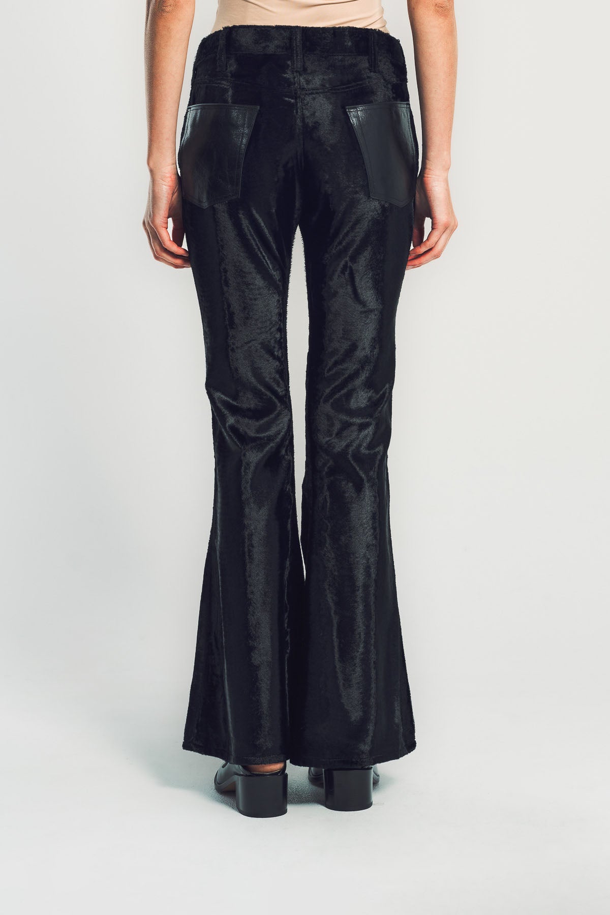 JUNYA WATANABE | FAUX FUR & LEATHER FLARED PANTS