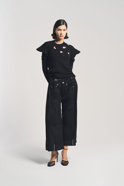 JUNYA WATANABEVネック 変形ニット 半袖 黒 356859-52046-JUNYA-WATANABE-