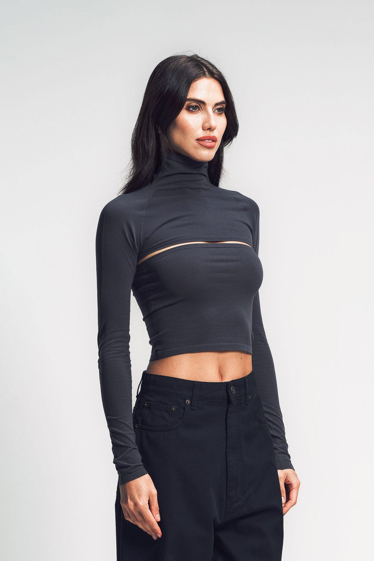 ALAÏA | SECOND-SKIN KNIT CUT-OUT LONG SLEEVE TOP