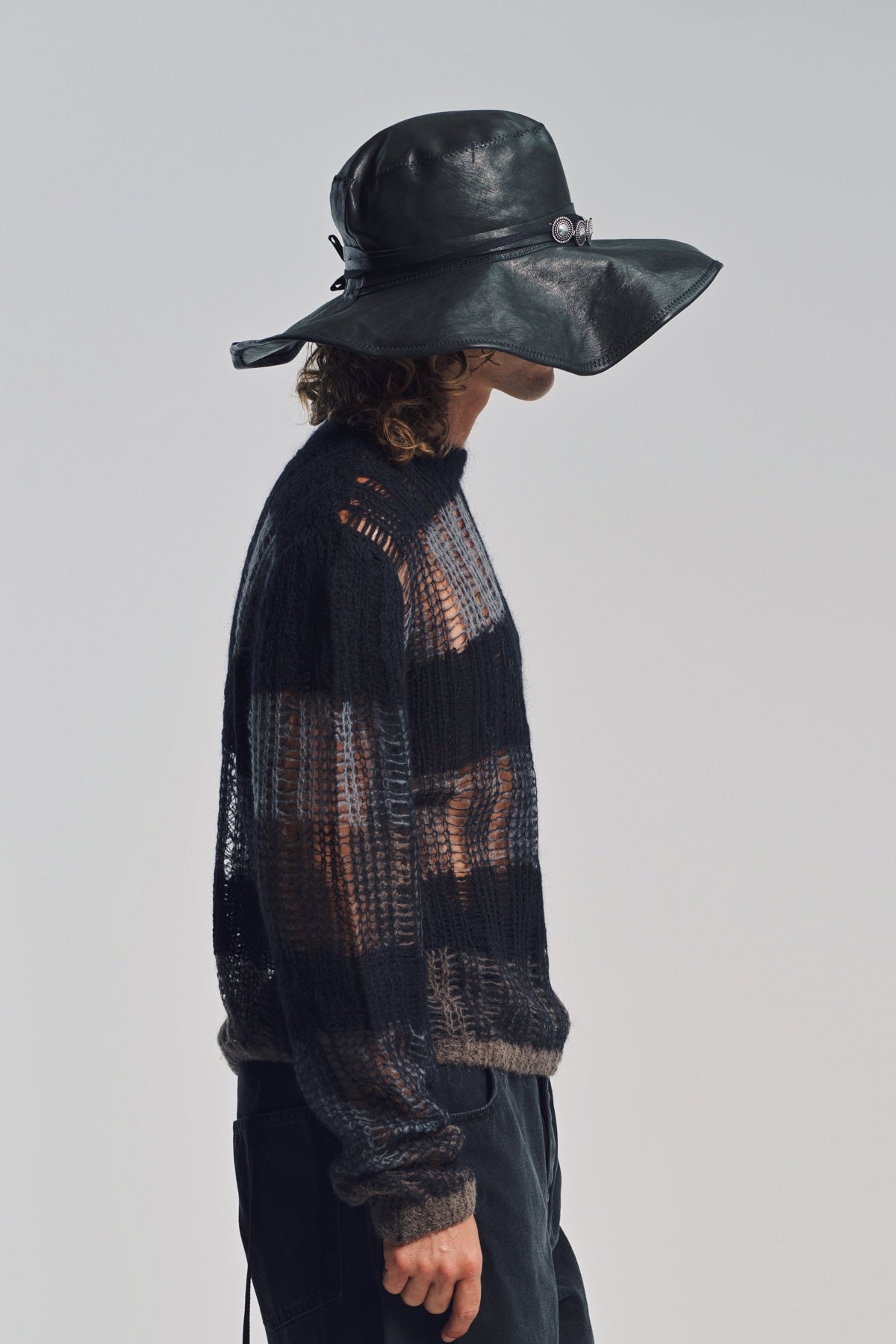 ANN DEMEULEMEESTER | TIAS LARGE LEATHER HAT WITH STUDS