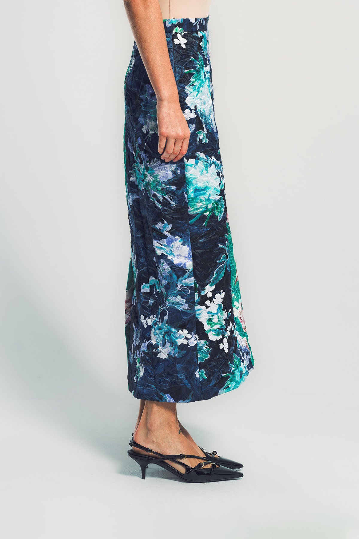 ERDEM | FLORAL PRINT TEXTURED SATIN PENCIL SKIRT