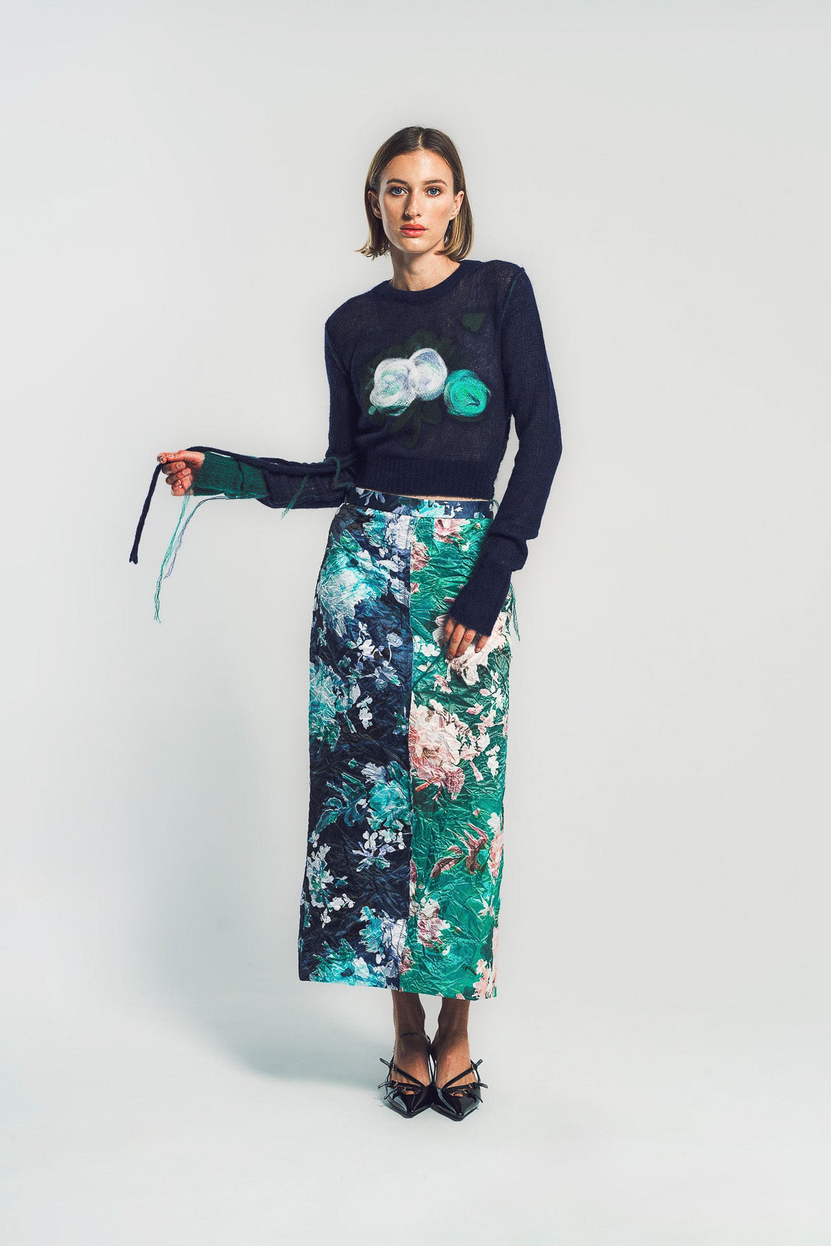 ERDEM | FLORAL DETAIL OPEN STITCH CROPPED JUMPER