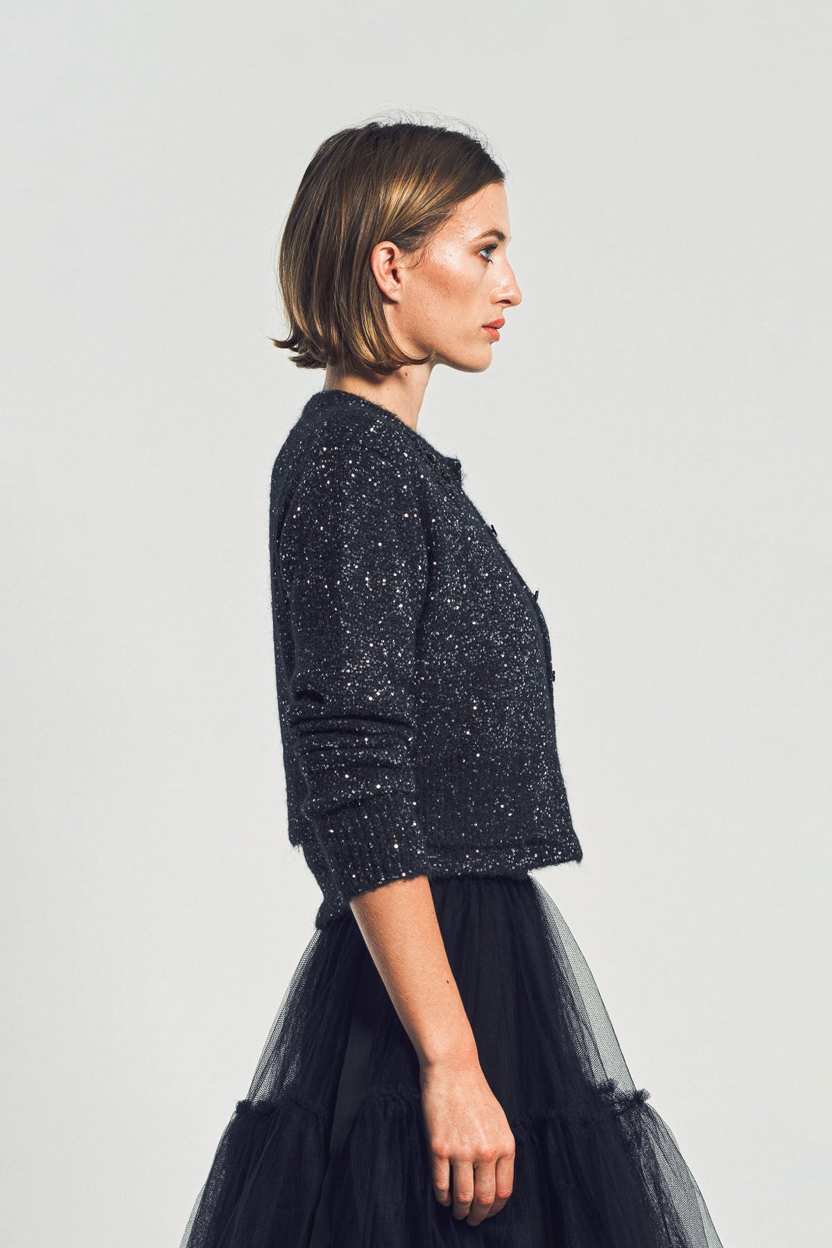 ERDEM | EMBELLISHED SEQUIN CROPPED CARDIGAN