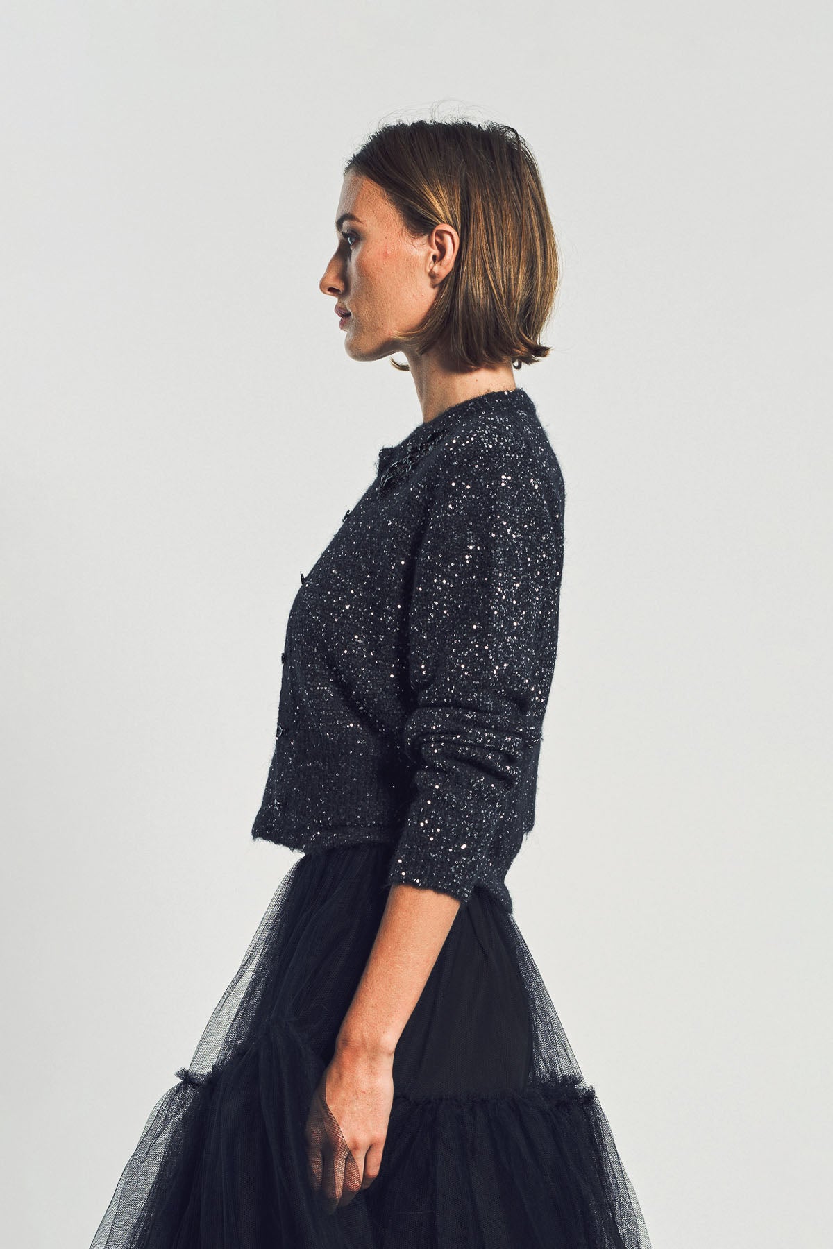 ERDEM | EMBELLISHED SEQUIN CROPPED CARDIGAN