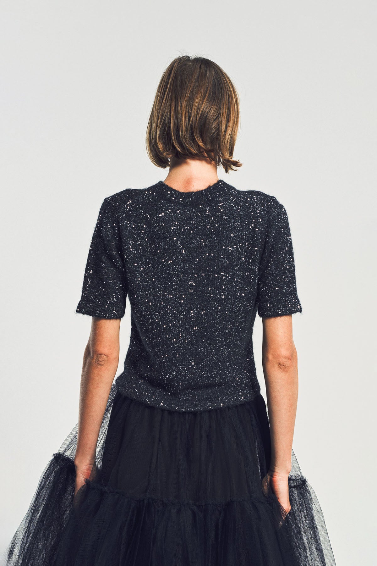 ERDEM | SEQUIN SHORT SLEEVE KNIT TOP
