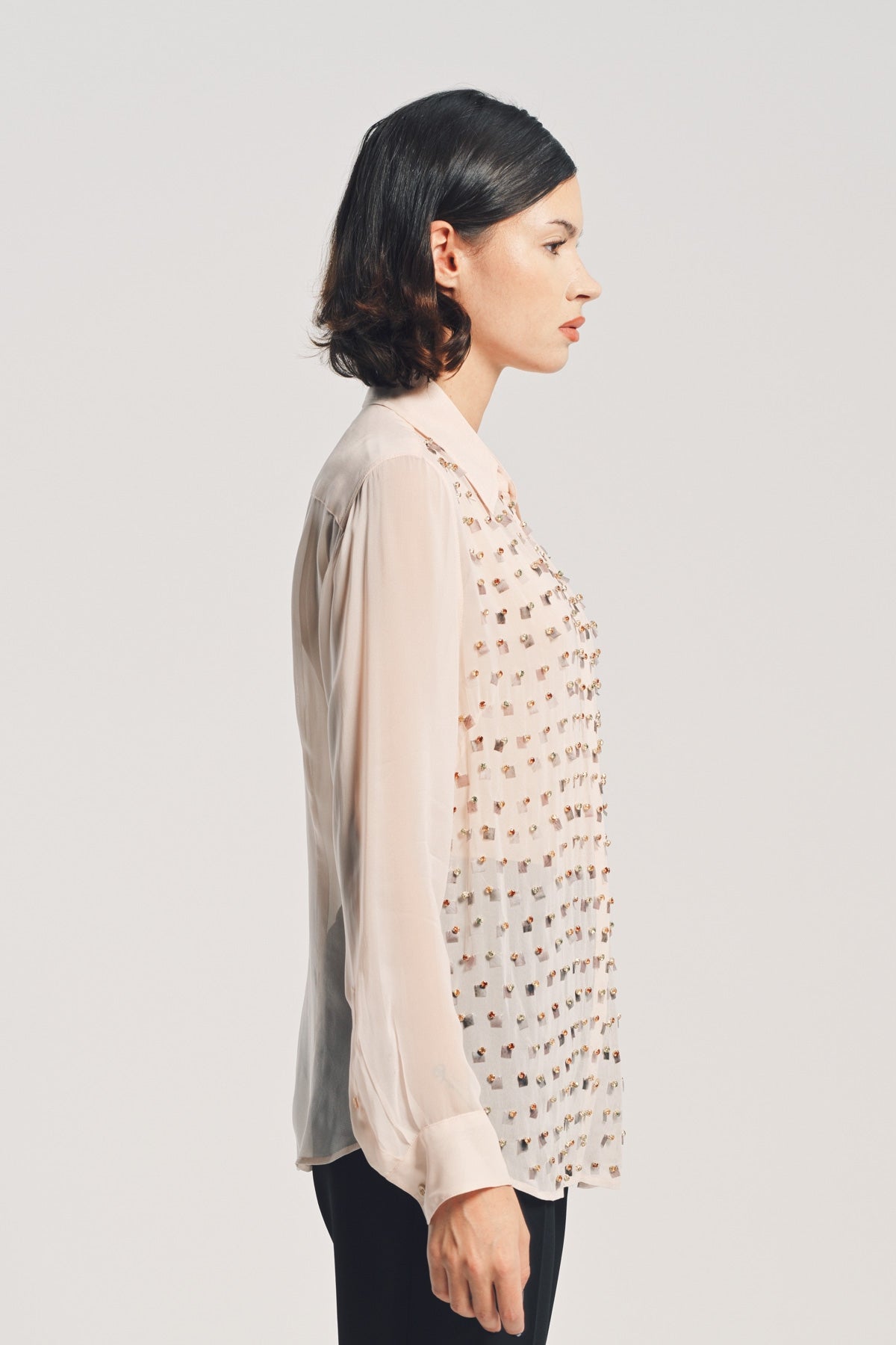 トップス DRIES VAN NOTEN Polka Dot Sheer Shirt XS DRIES VAN NOTEN | LONG SLEEVE EMBELLISHED SHIRT