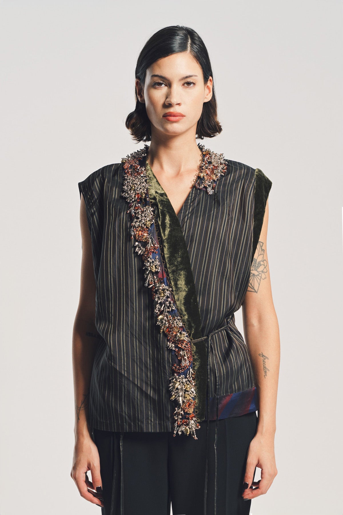 DRIES VAN NOTEN | STRIPE EMBROIDERED TOP