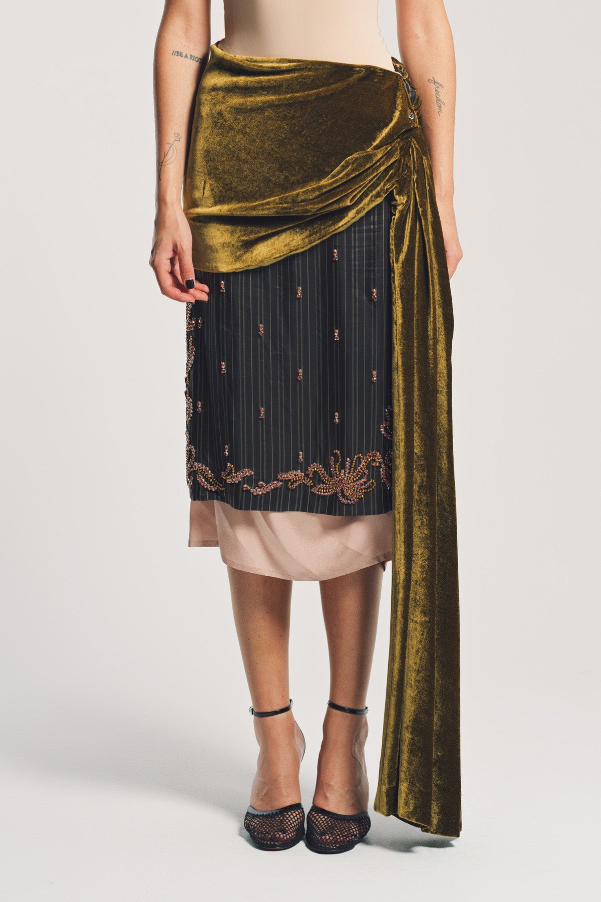 DRIES VAN NOTEN | STRIPE EMBELLISHED SKIRT