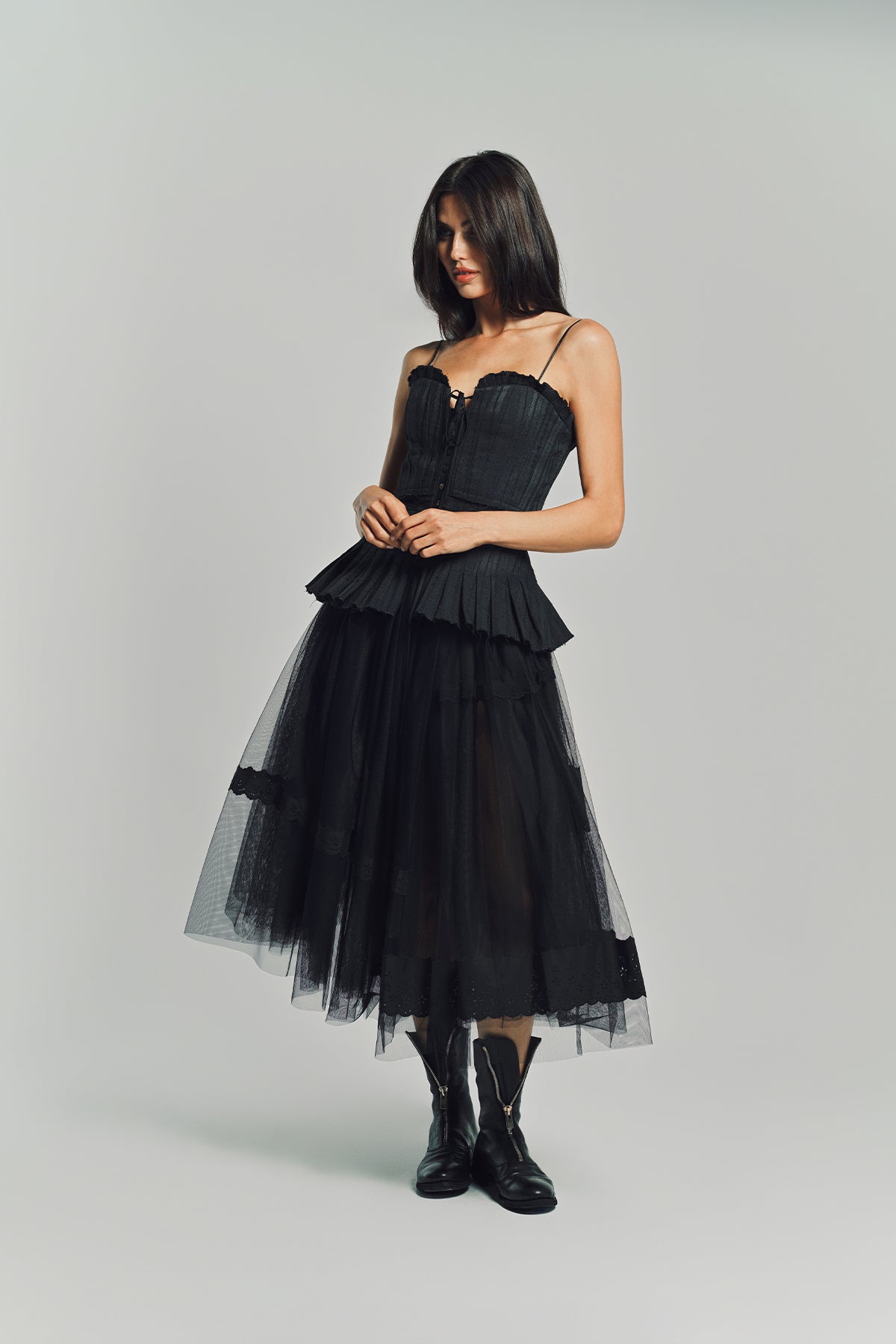 【新品未使用】tulle skirt Lig. チュールスカート　black 美品 STUMBLY スタンブリー チュールスカート 535-4220003 hueLe