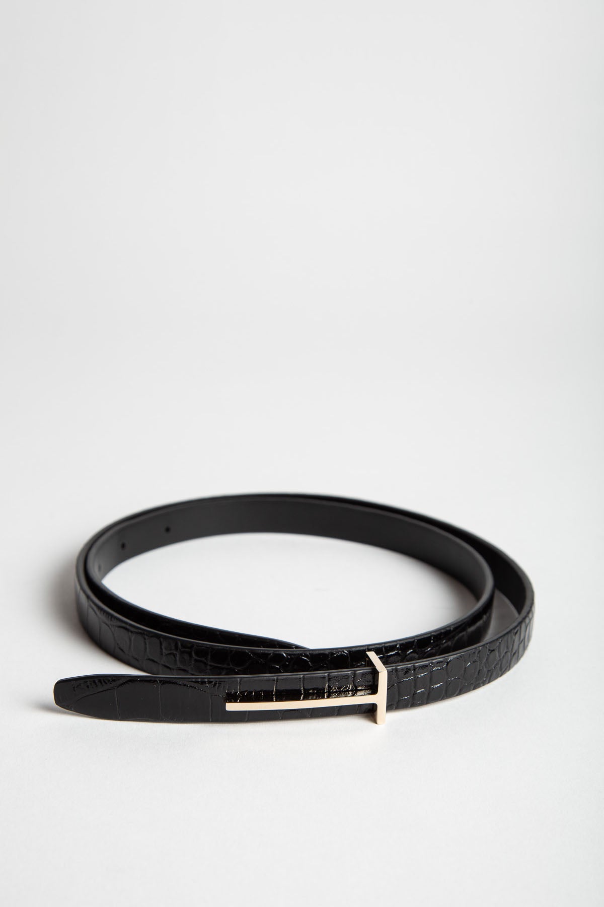 TOM FORD | SHINY STAMPED CROCODILE LEATHER SLIM T BELT