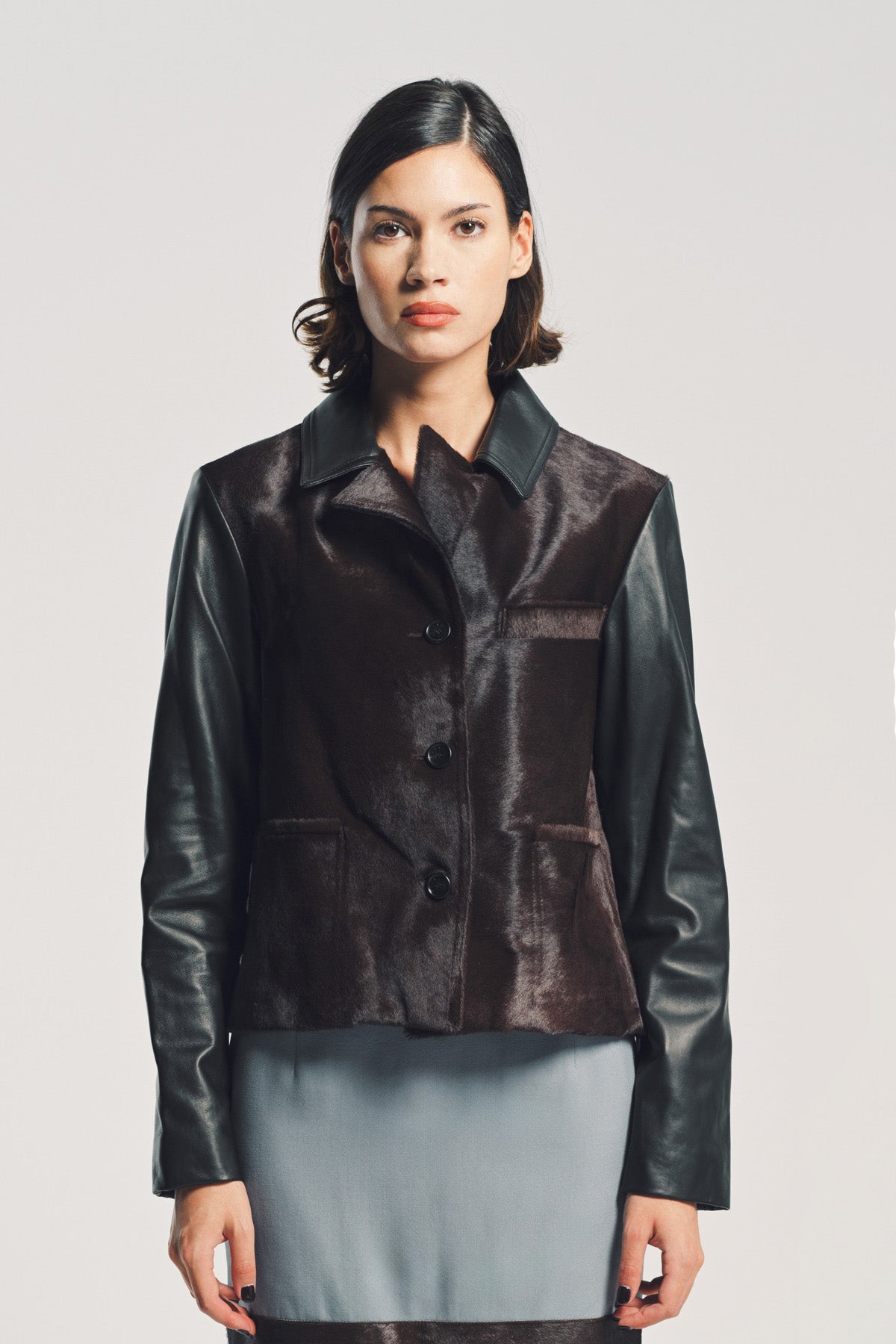 MARNI | LEATHER AND PONY HAIR JACKET
