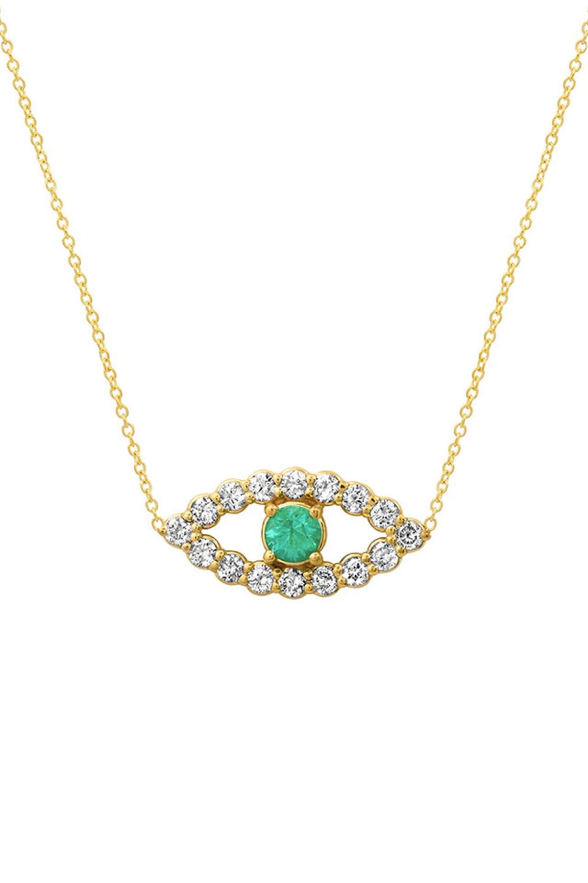 JENNIFER MEYER | MEDIUM DIAMOND OPEN EVIL EYE NECKLACE WITH EMERALD CENTER