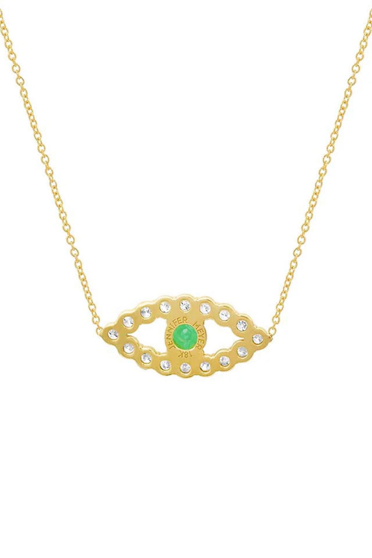 JENNIFER MEYER | MEDIUM DIAMOND OPEN EVIL EYE NECKLACE WITH EMERALD CENTER