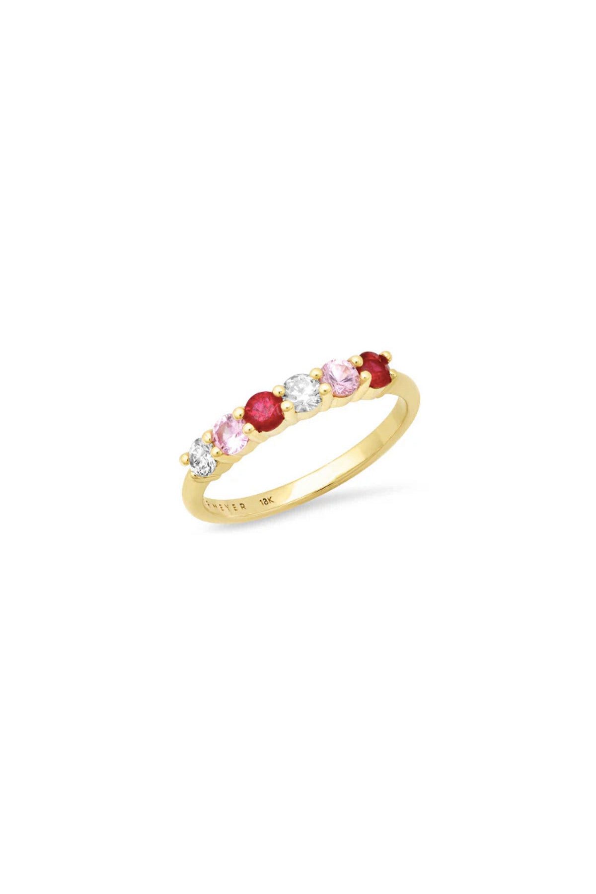 JENNIFER MEYER | 4-PRONG DIAMOND, PINK SAPPHIRE, AND RUBY RING