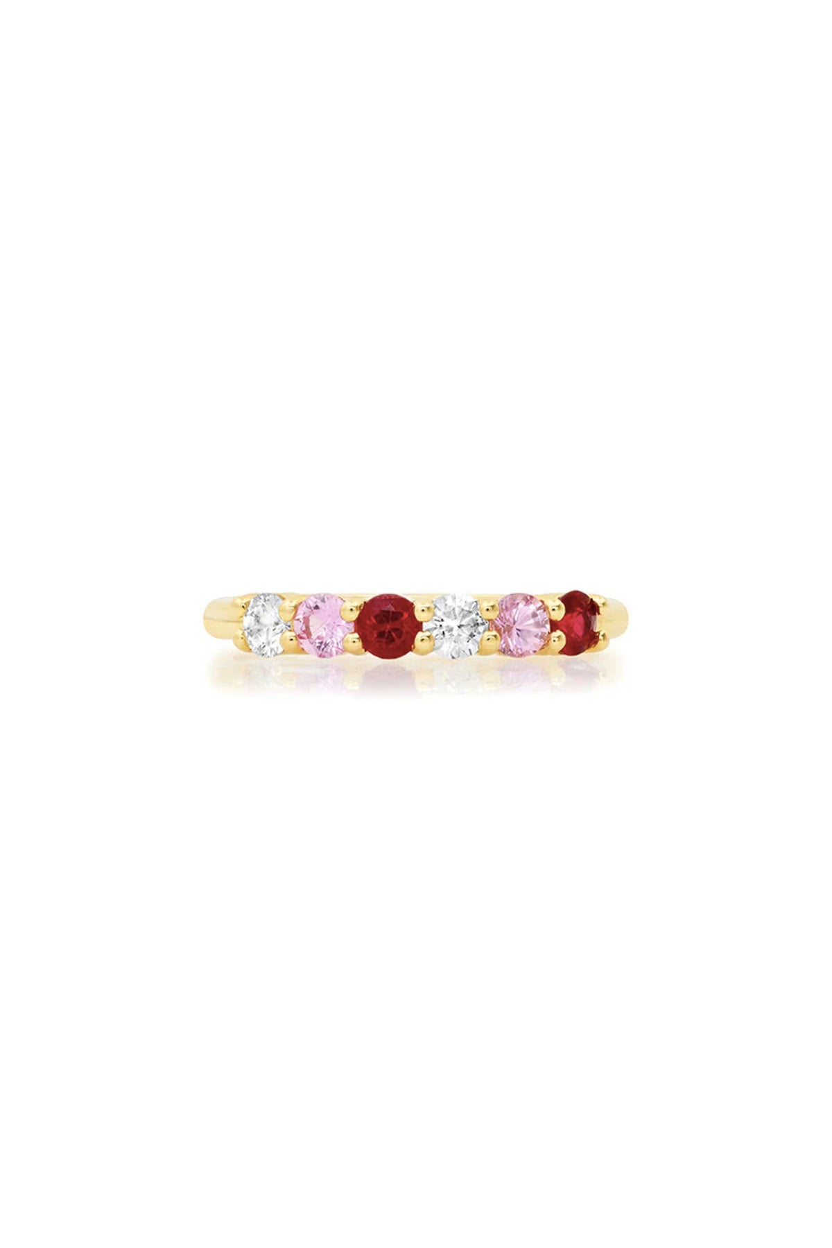 JENNIFER MEYER | 4-PRONG DIAMOND, PINK SAPPHIRE, AND RUBY RING