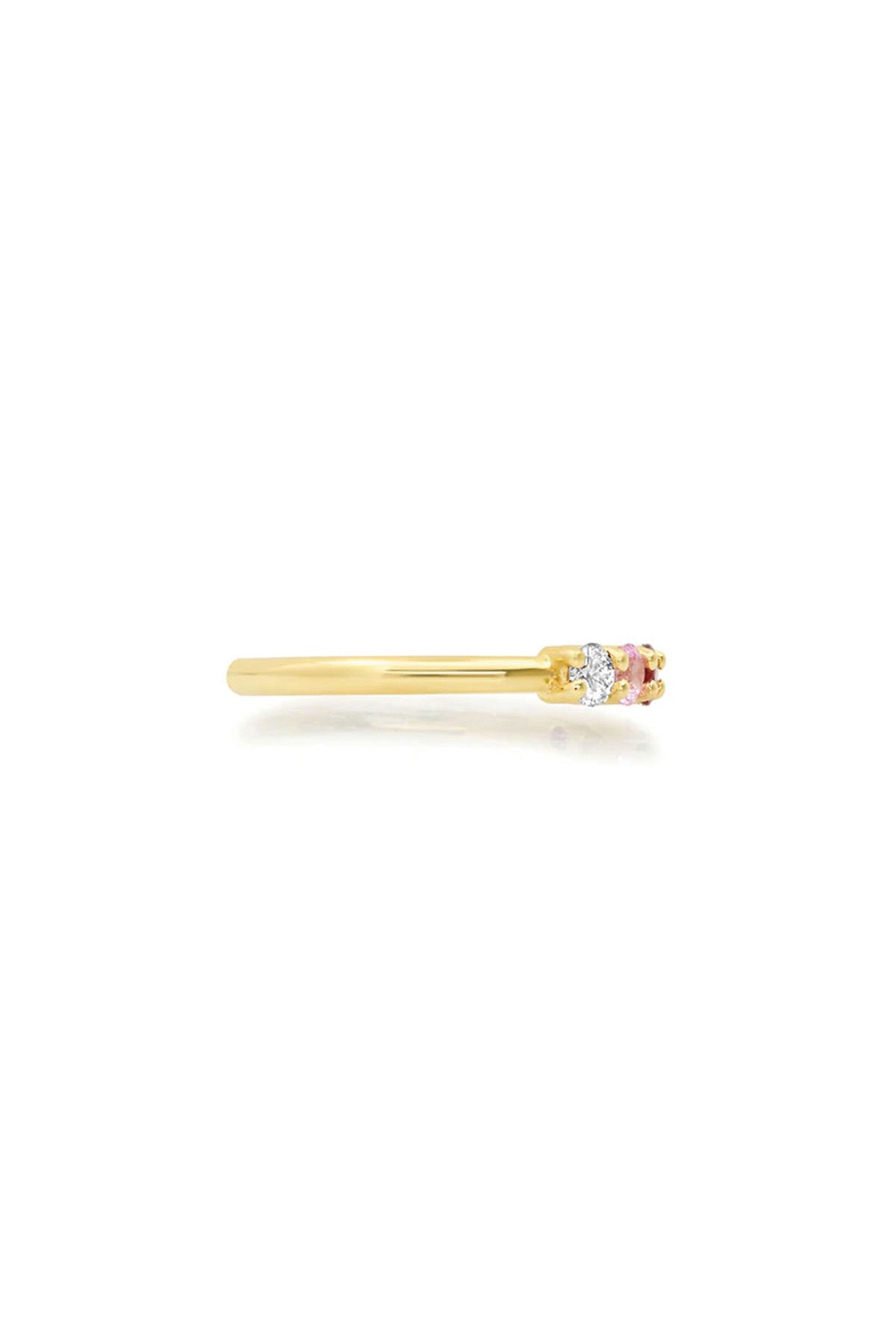 JENNIFER MEYER | 4-PRONG DIAMOND, PINK SAPPHIRE, AND RUBY RING