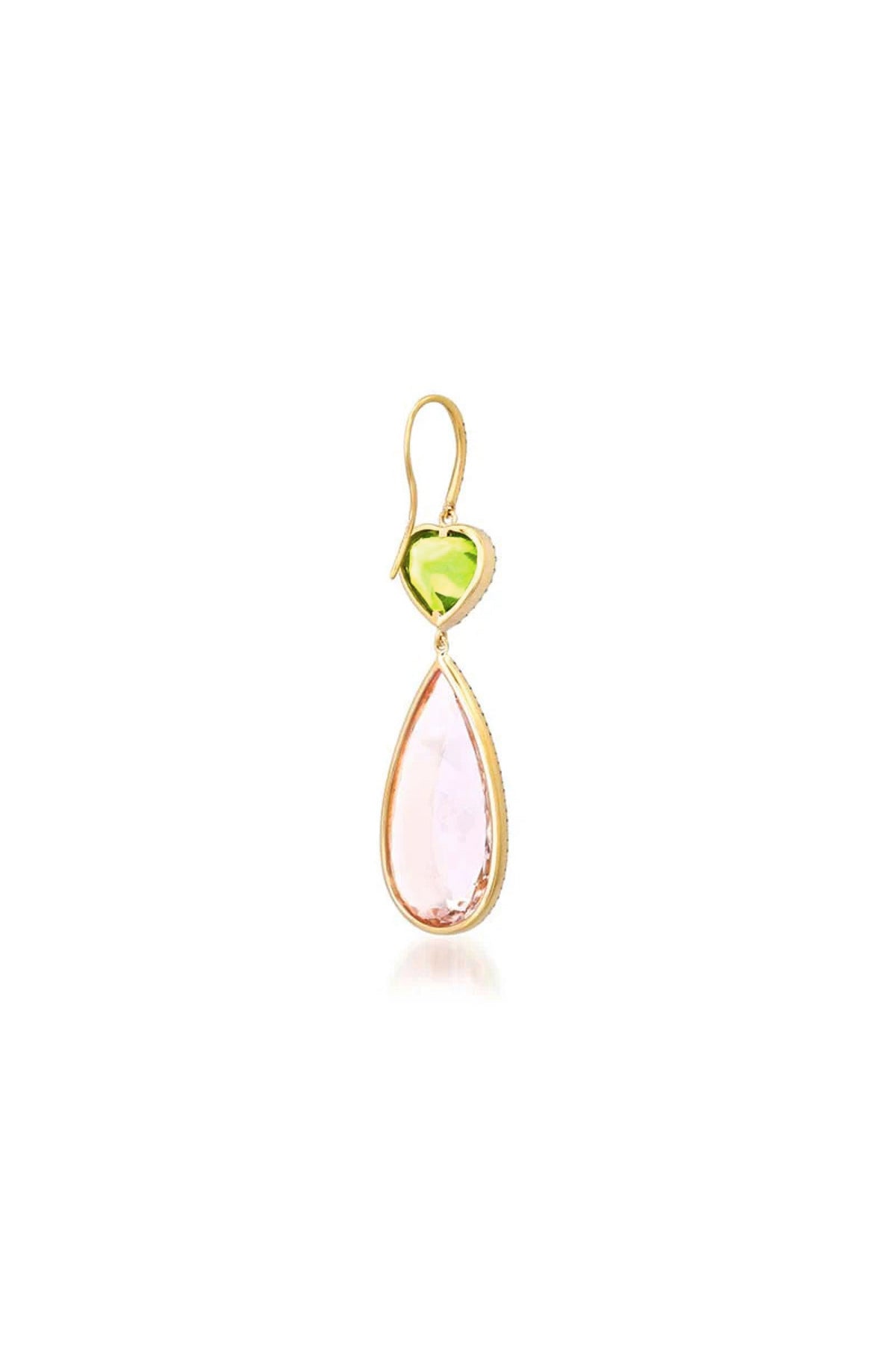 JENNIFER MEYER | ONE-OF-A-KIND PERIDOT HEART AND MORGANITE TEARDROP EARRINGS