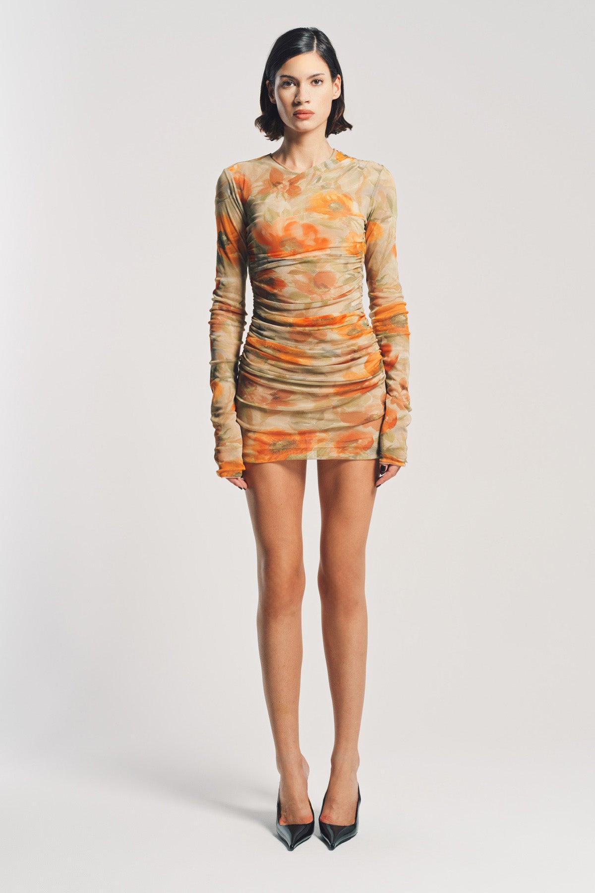 SAINT LAURENT | FLORAL RUCHED MINI DRESS