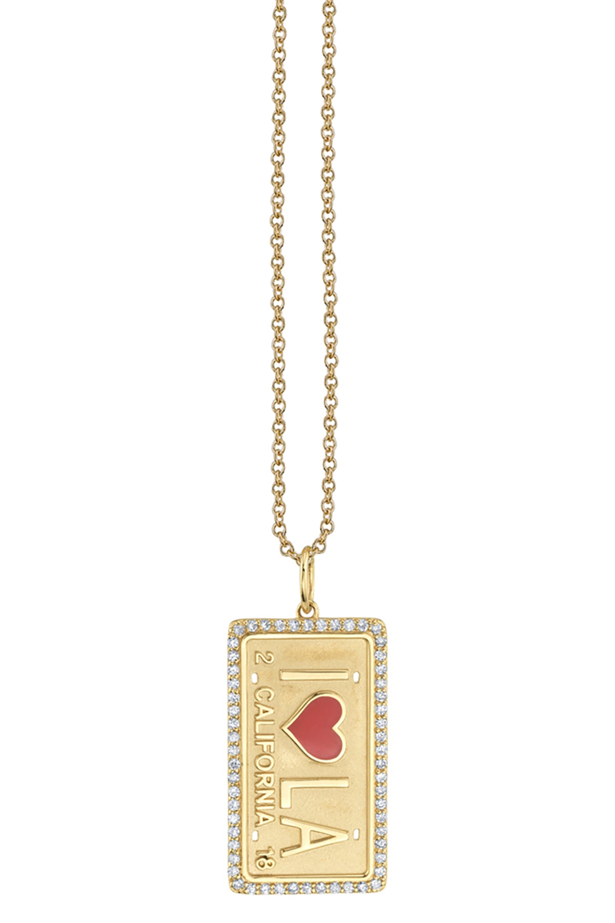 SYDNEY EVAN | HEART LA LICENSE PLATE PAVE DIAMOND NECKLACE
