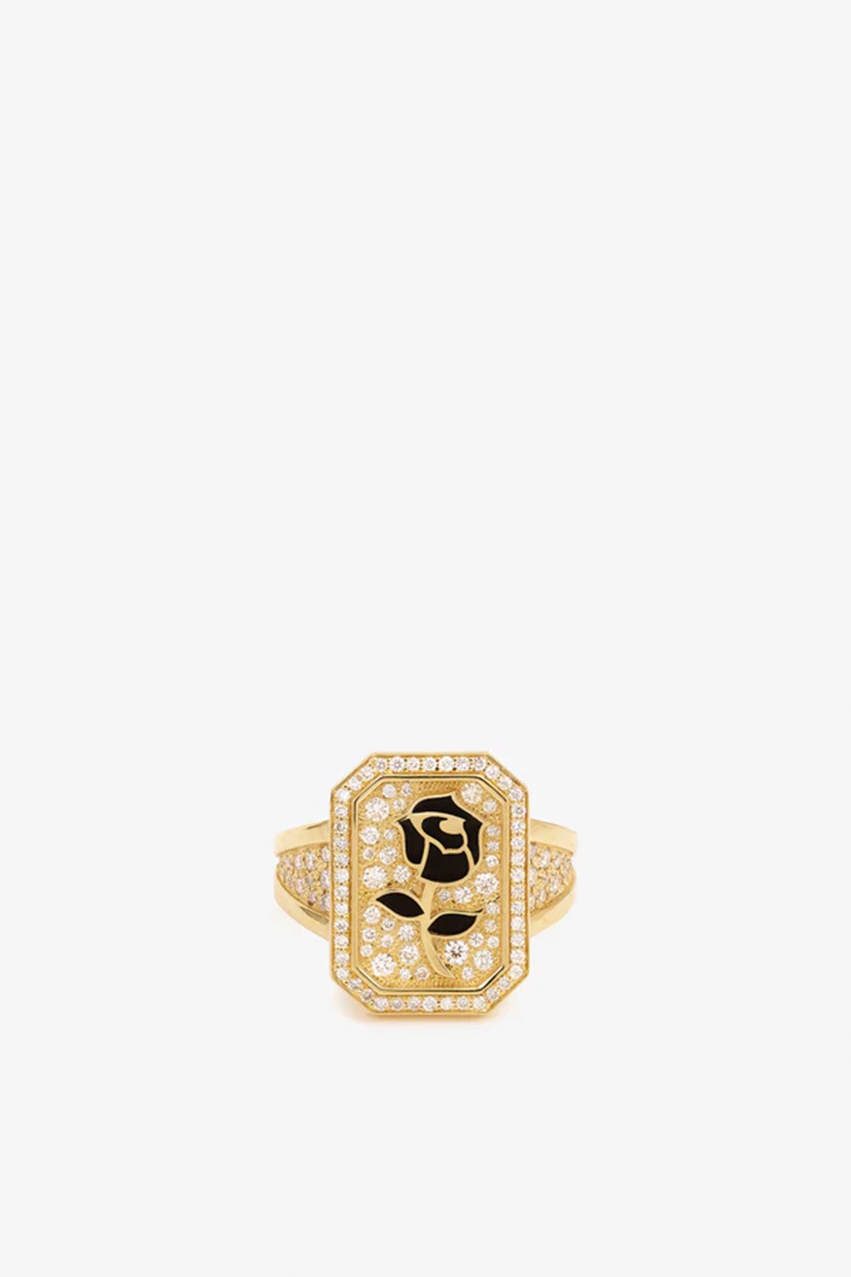 MYSTERYJOY | YELLOW GOLD BLACK ROSE PAVED SIGNET RING