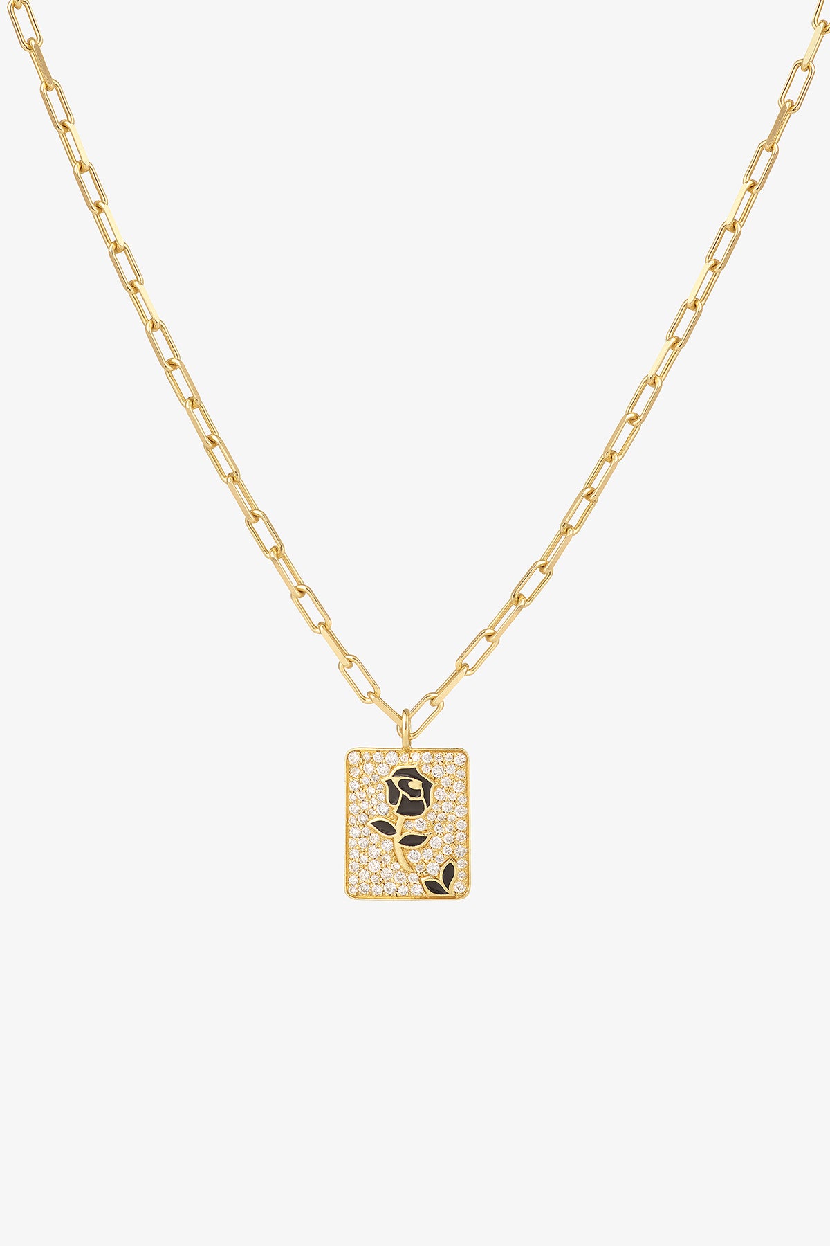 MYSTERYJOY | YELLOW GOLD BLACK ROSE PAVED NECKLACE