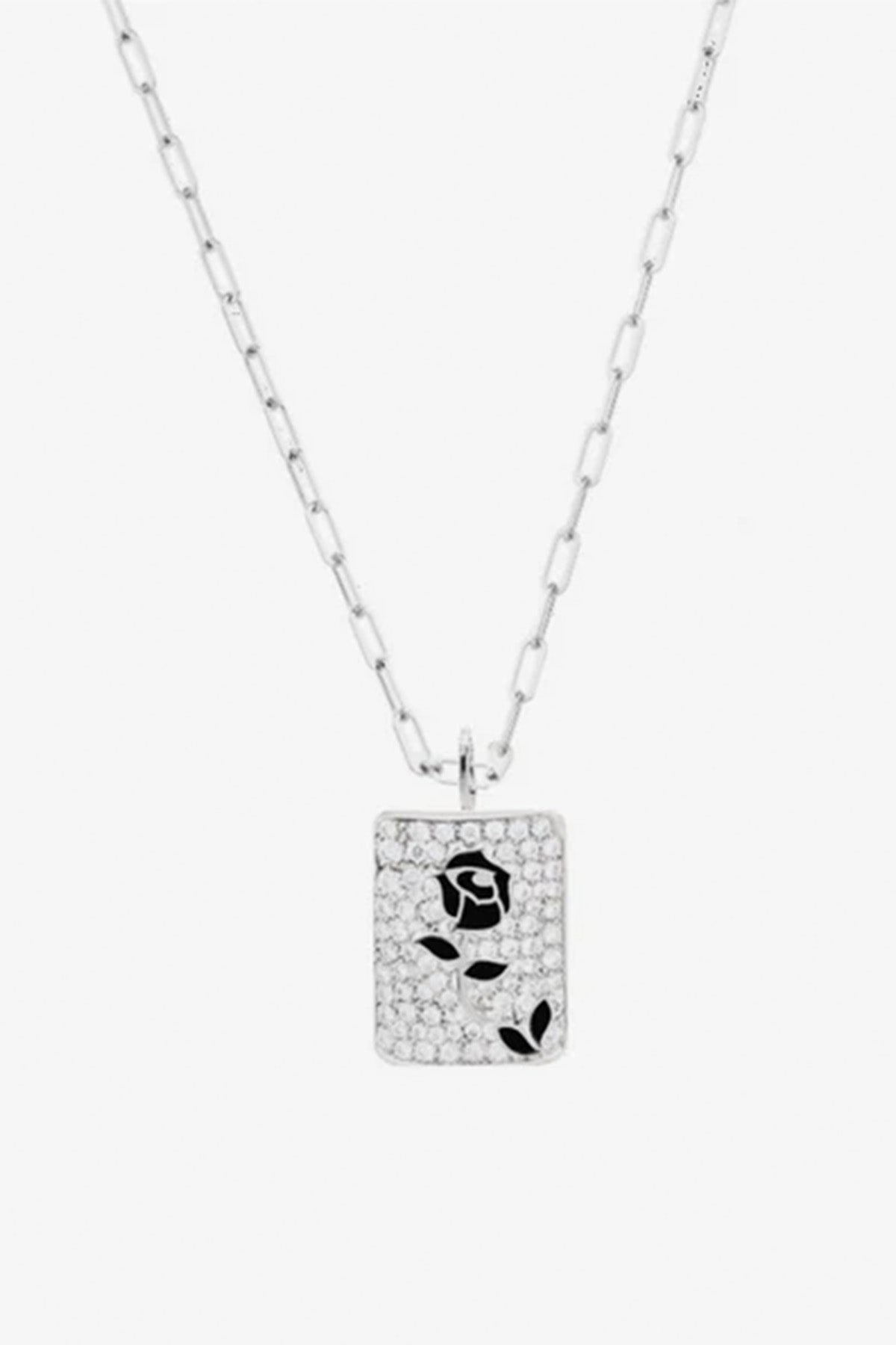 MYSTERYJOY | YELLOW GOLD BLACK ROSE PAVED NECKLACE