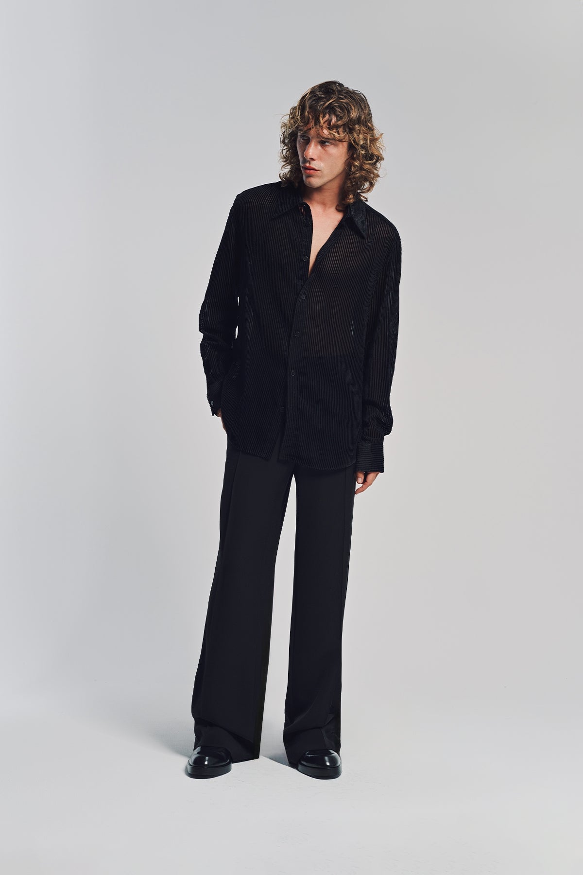 LOUIS GABRIEL NOUCHI | DEVORED STRIPE LONG SLEEVE SHIRT
