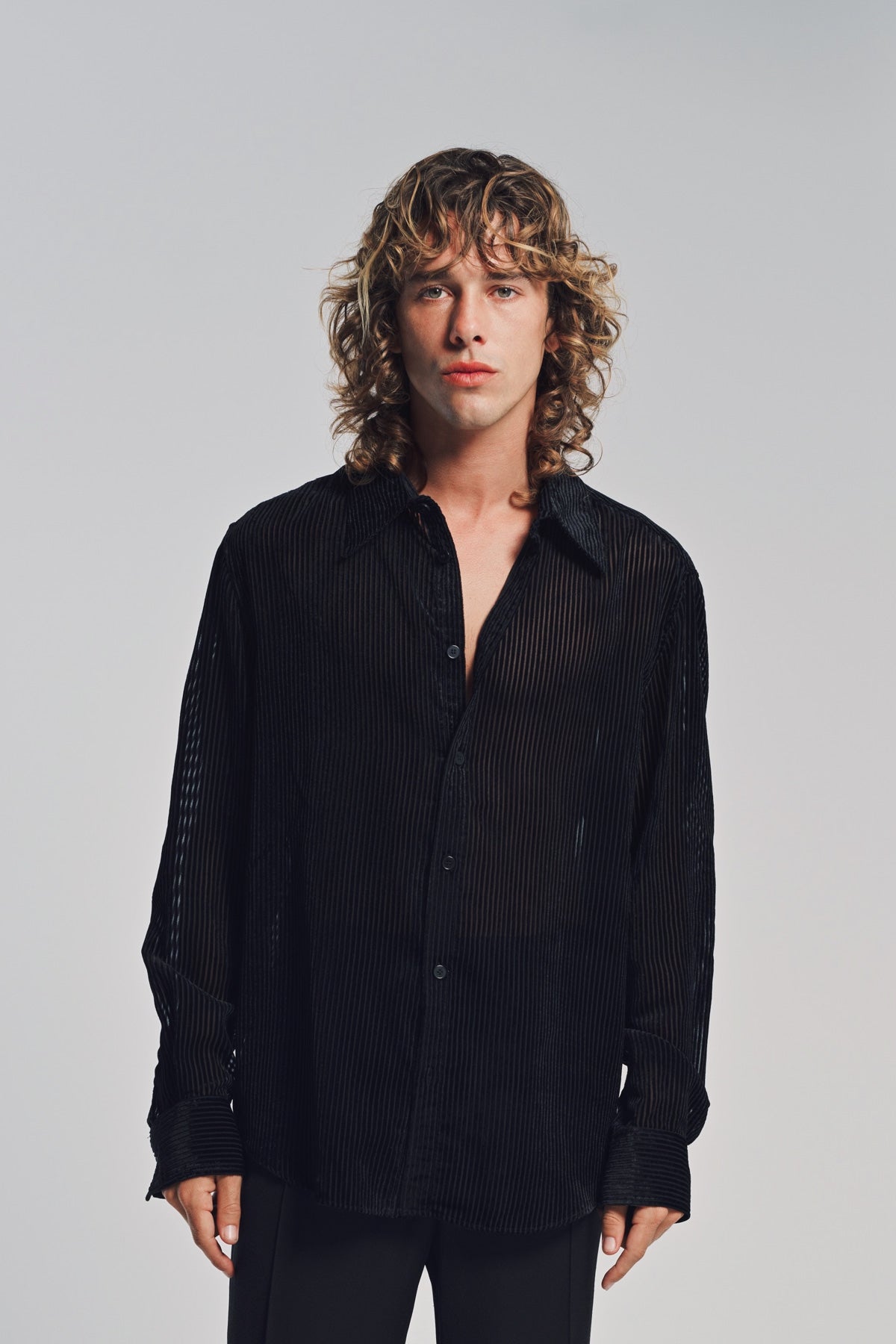 LOUIS GABRIEL NOUCHI | DEVORED STRIPE LONG SLEEVE SHIRT