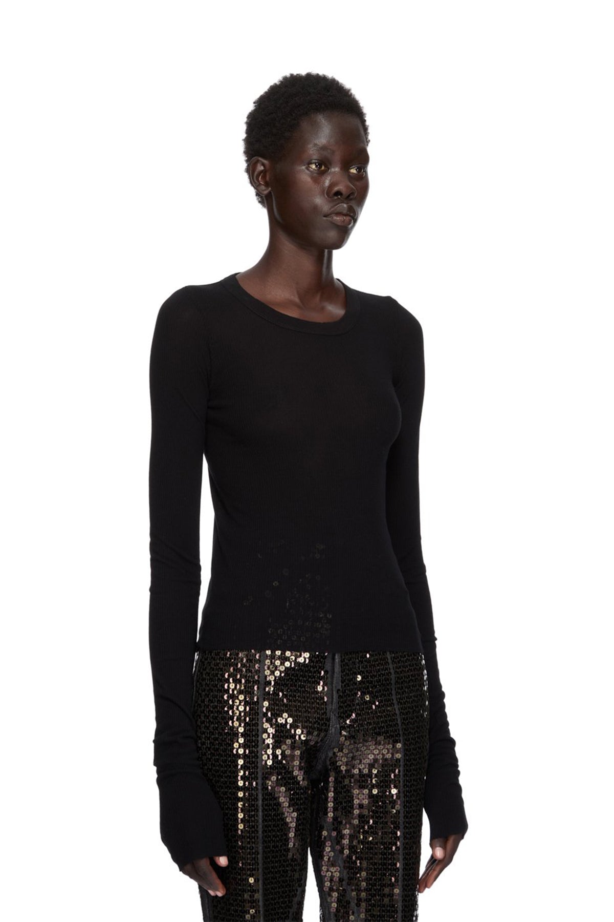 RICK OWENS | CROPPED RIB LONG SLEEVE TEE