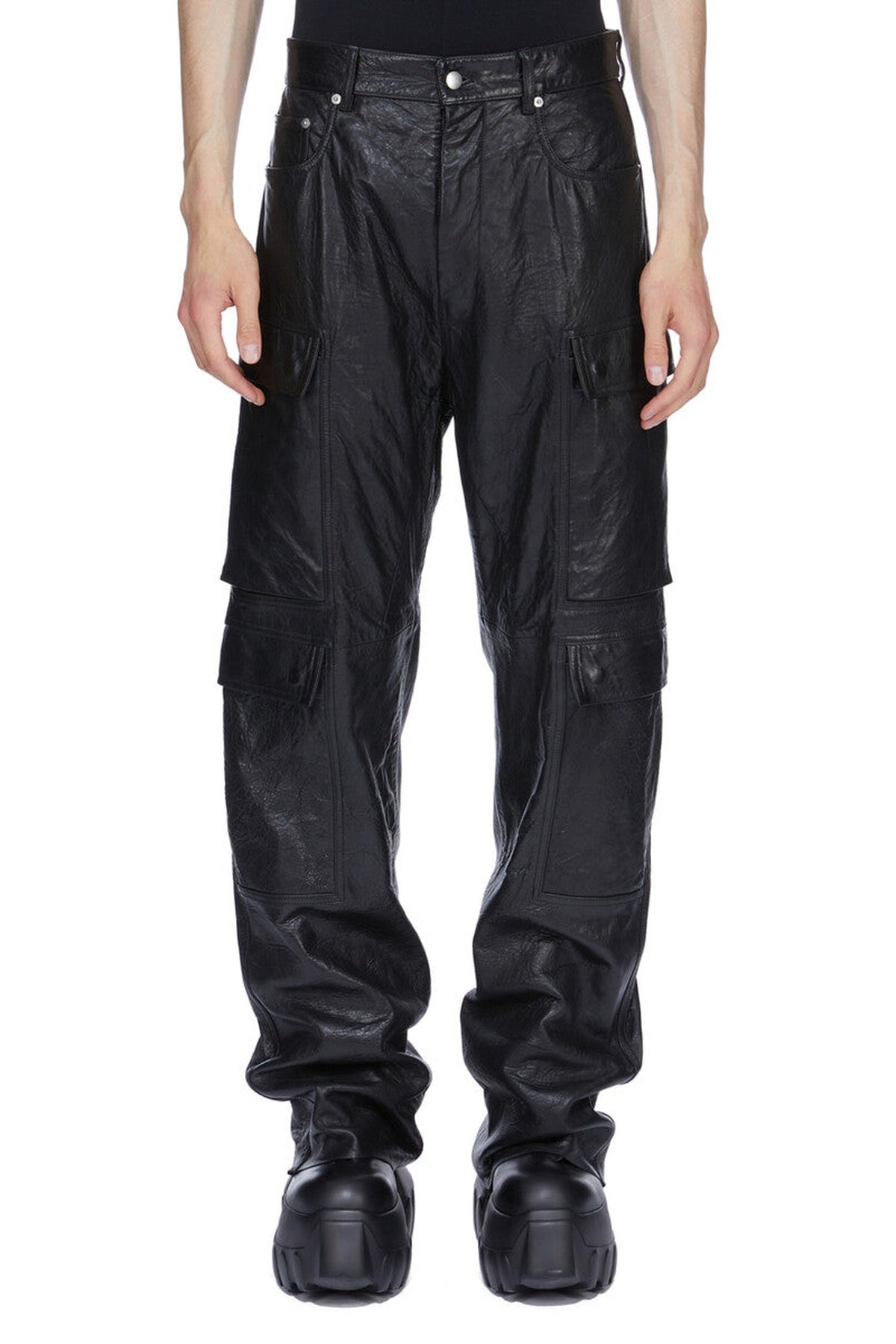 RICK OWENS | LEATHER GETH CARGO PANTS