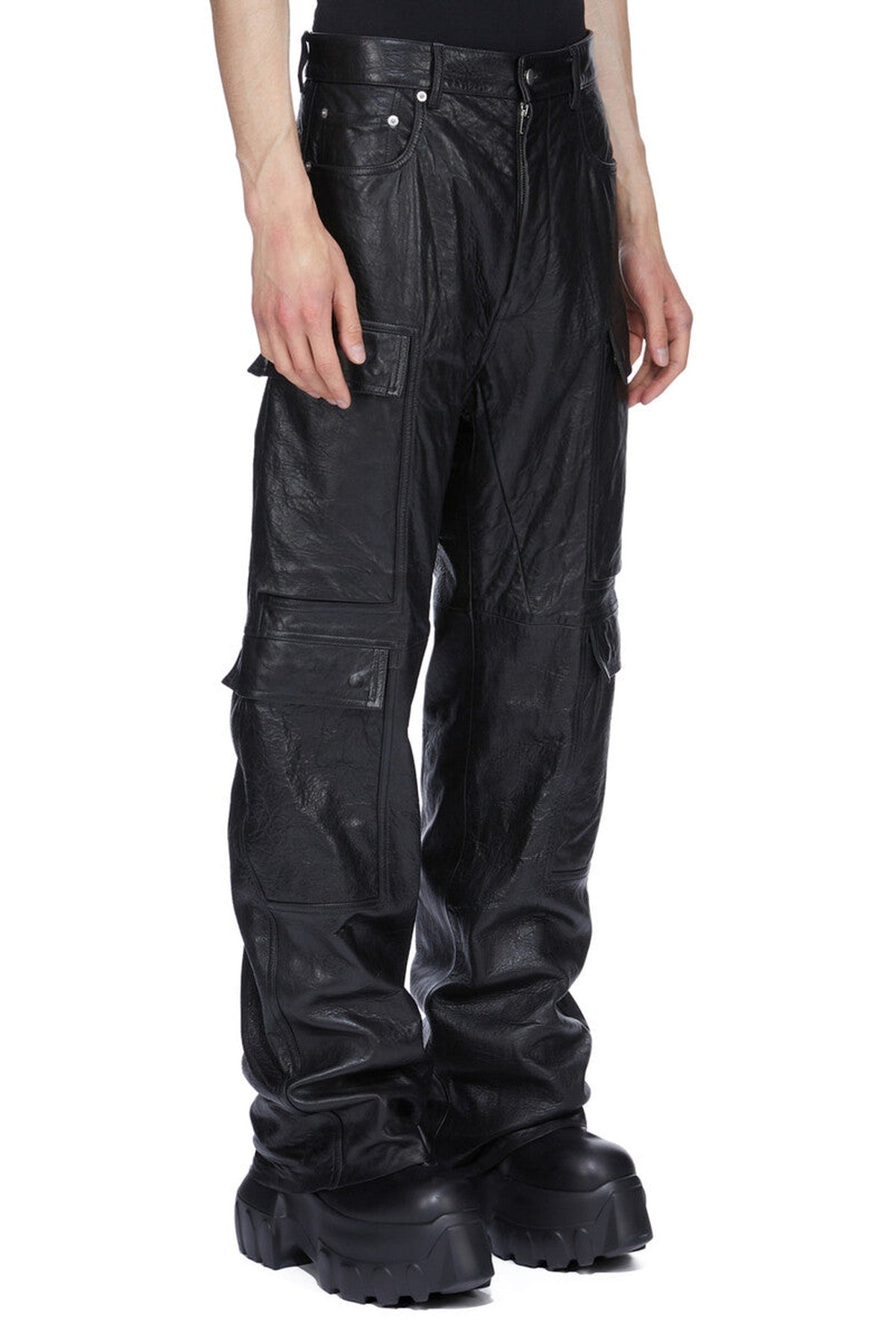 RICK OWENS | LEATHER GETH CARGO PANTS