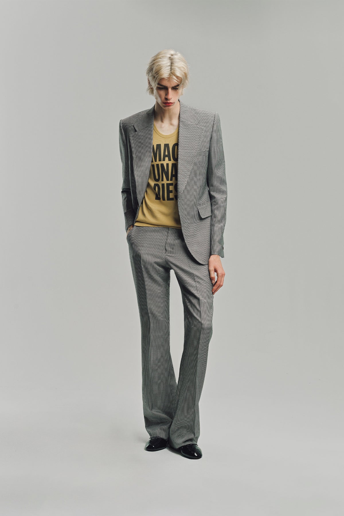 KYOSUKE KUNIMOTO | HOUNDSTOOTH FLAT FRONT PANTS