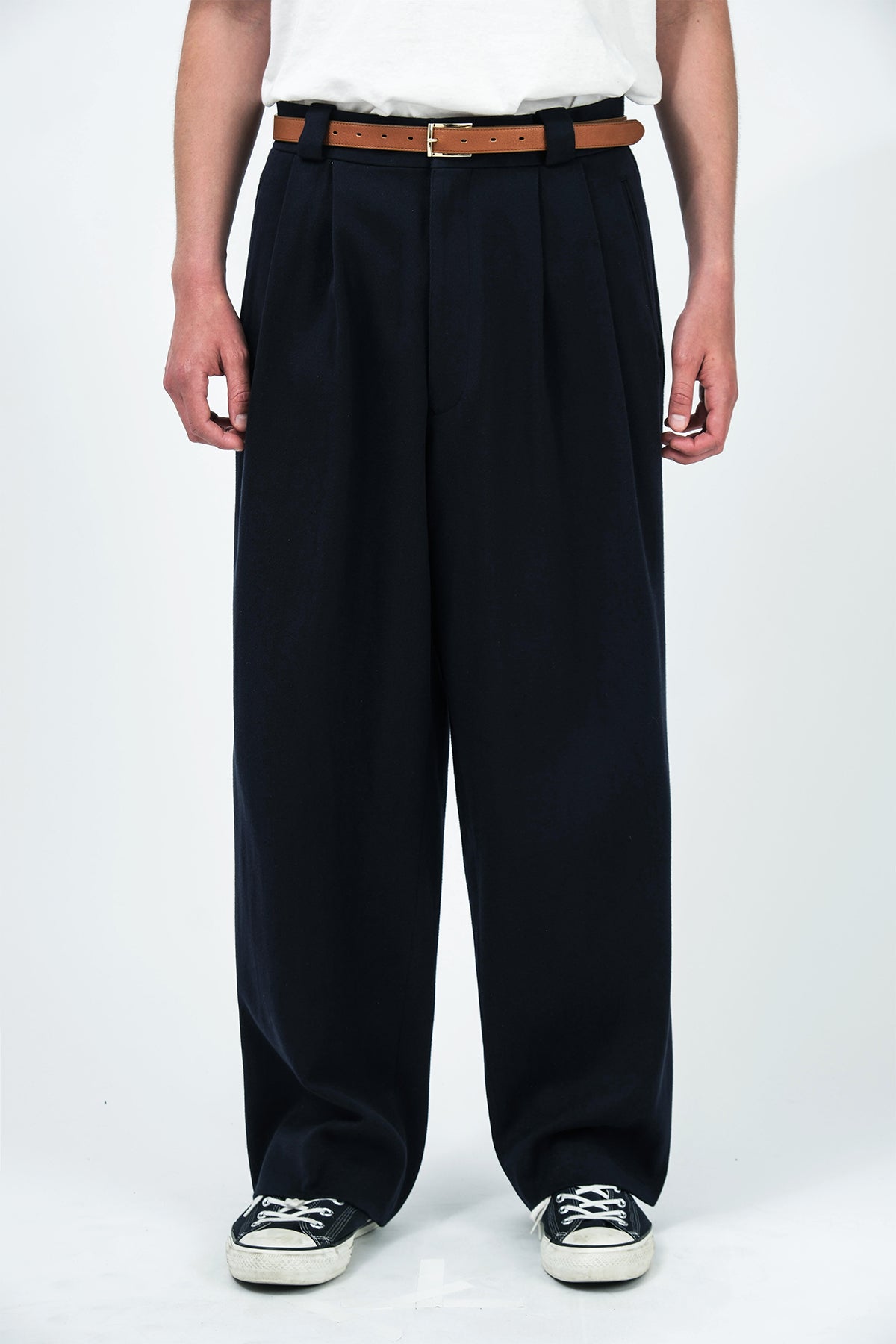 A.PRESSE | COTTON SILK TWILL WIDE TROUSERS
